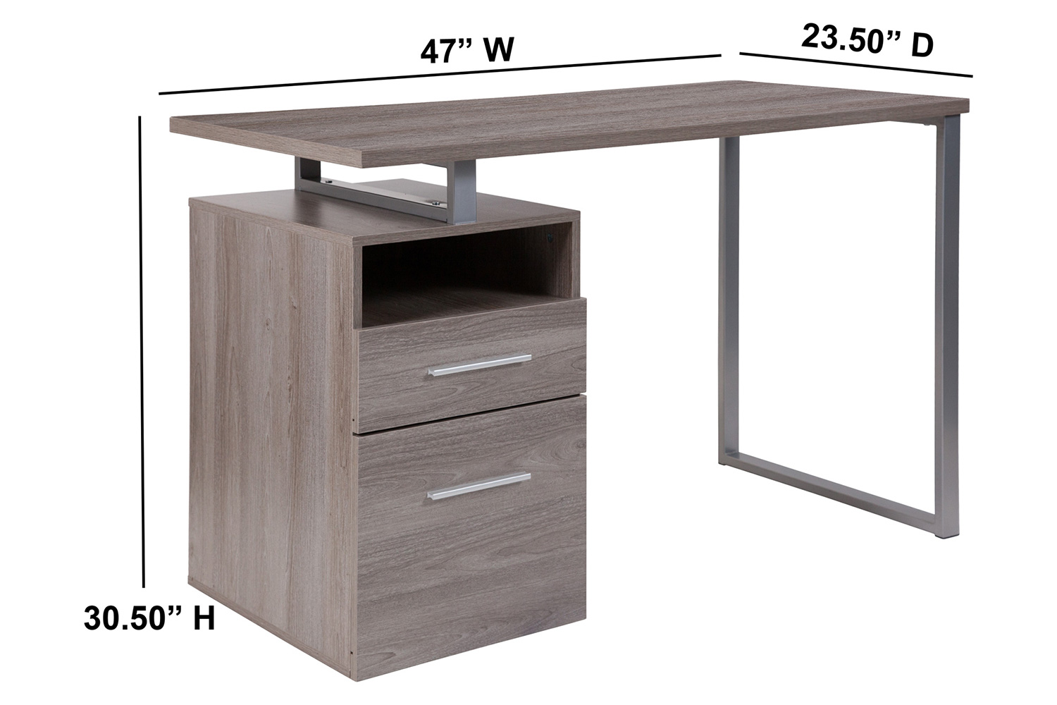 BLNK™ Harwood Laminate Computer Desk with Two Drawers and Silver Metal Frame - Light Ash Wood Grain