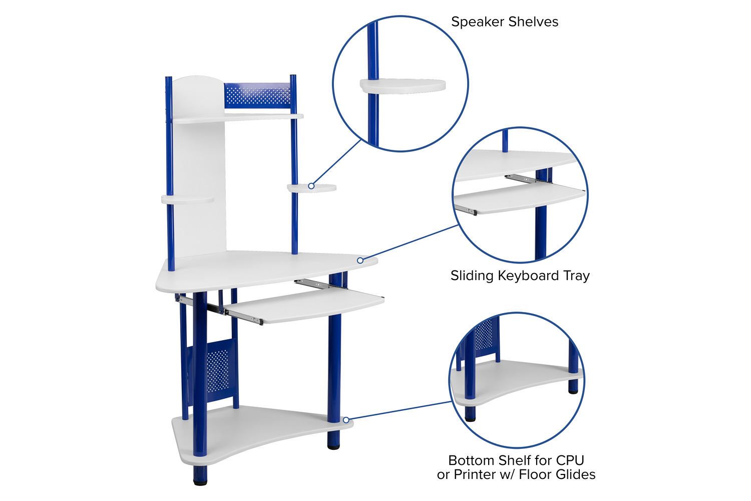 BLNK Walker Corner Computer Desk with Hutch - Blue