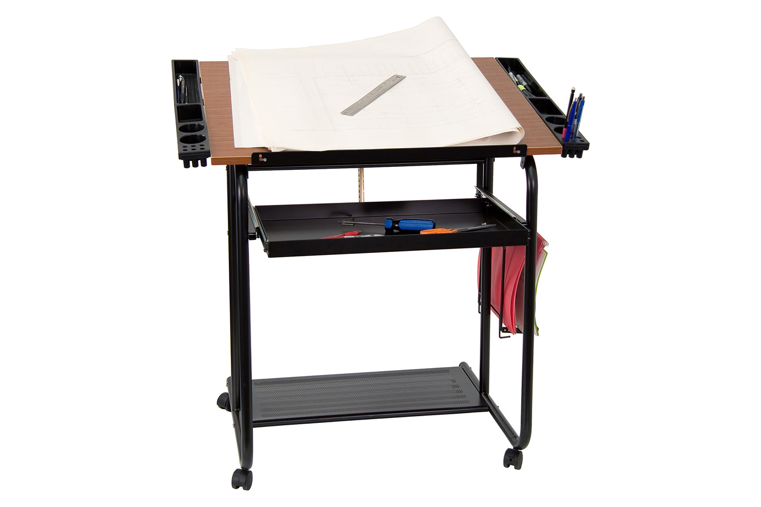 BLNK - Swanson Adjustable Drawing and Drafting Table with Black Frame and Dual Wheel Casters