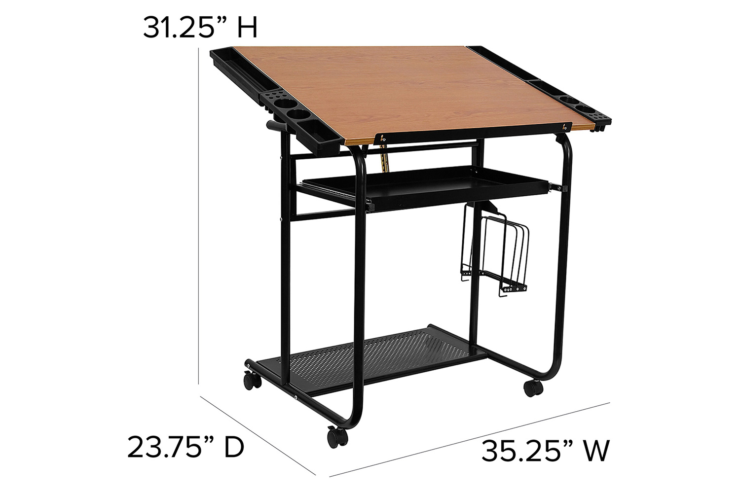 BLNK - Swanson Adjustable Drawing and Drafting Table with Black Frame and Dual Wheel Casters