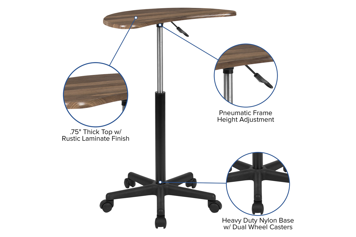 BLNK Eve Sit to Stand Mobile Laptop Computer Desk - Rustic Walnut