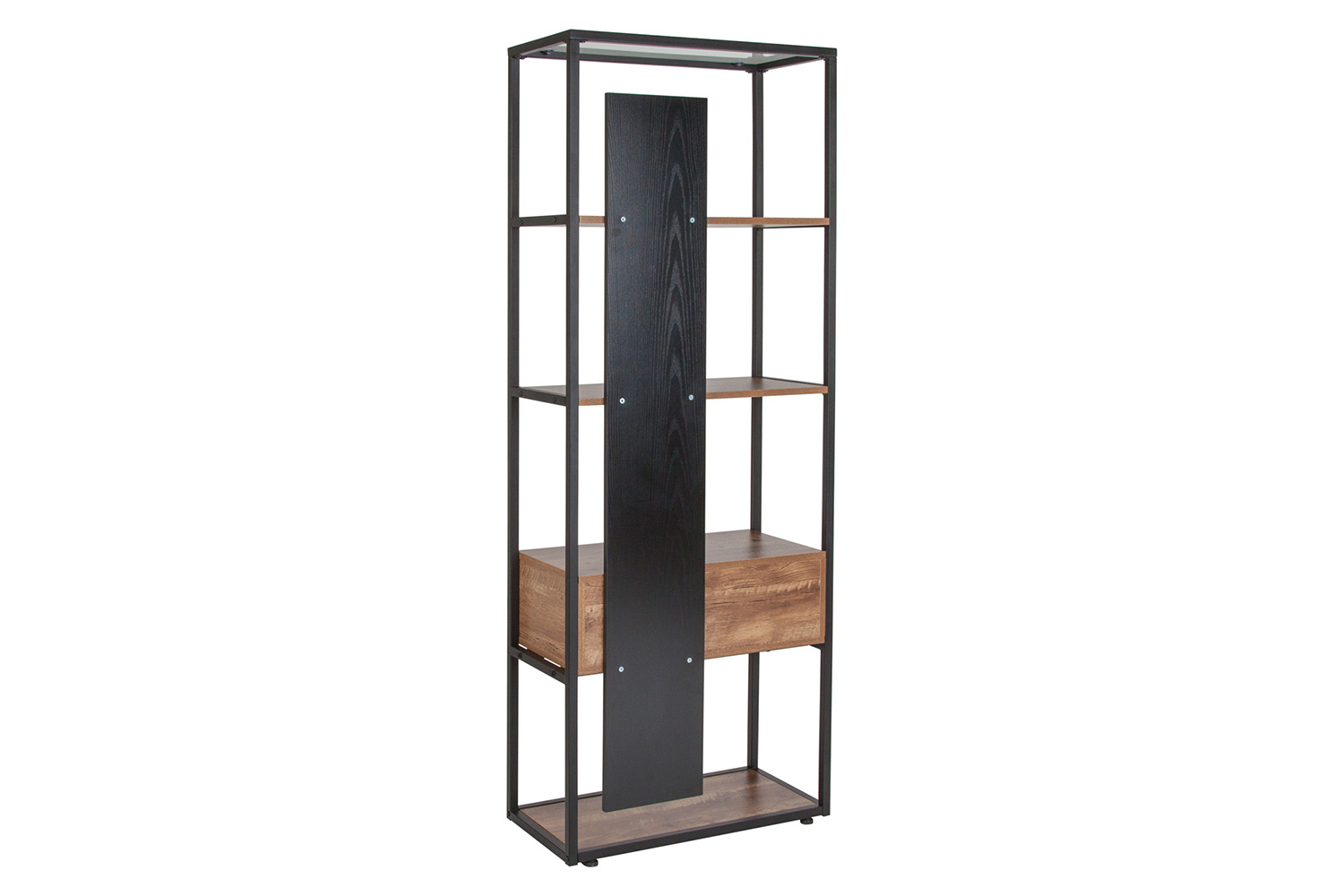 BLNK - Cumberland Collection 4 Shelf Bookcase with Drawer in Rustic Wood Grain Finish