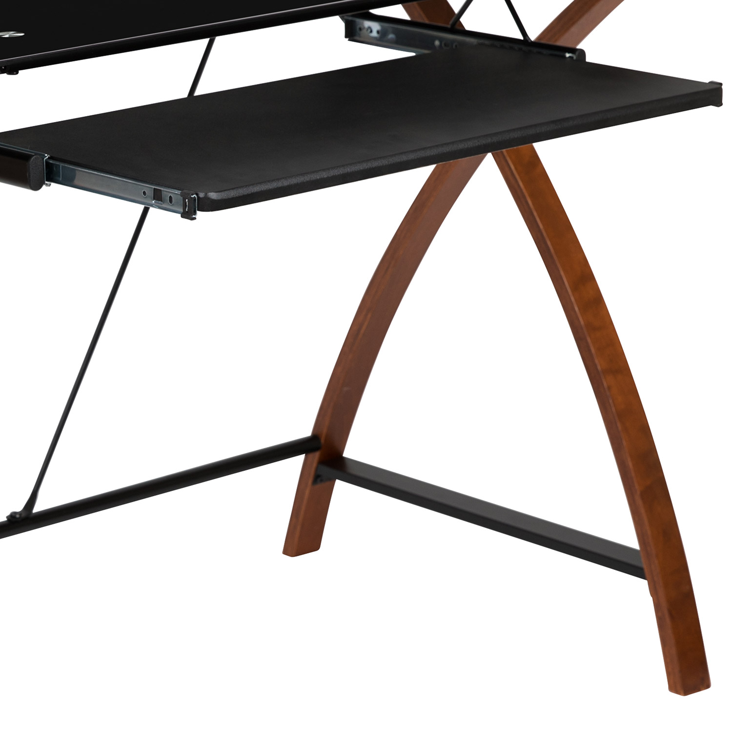 BLNK Jude Glass Computer Desk with Pull-Out Keyboard Tray and Crisscross Frame - Black/Black