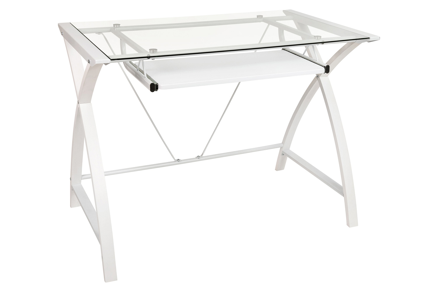 BLNK™ Jude Glass Computer Desk with Pull-Out Keyboard Tray and Crisscross Frame - Clear/White