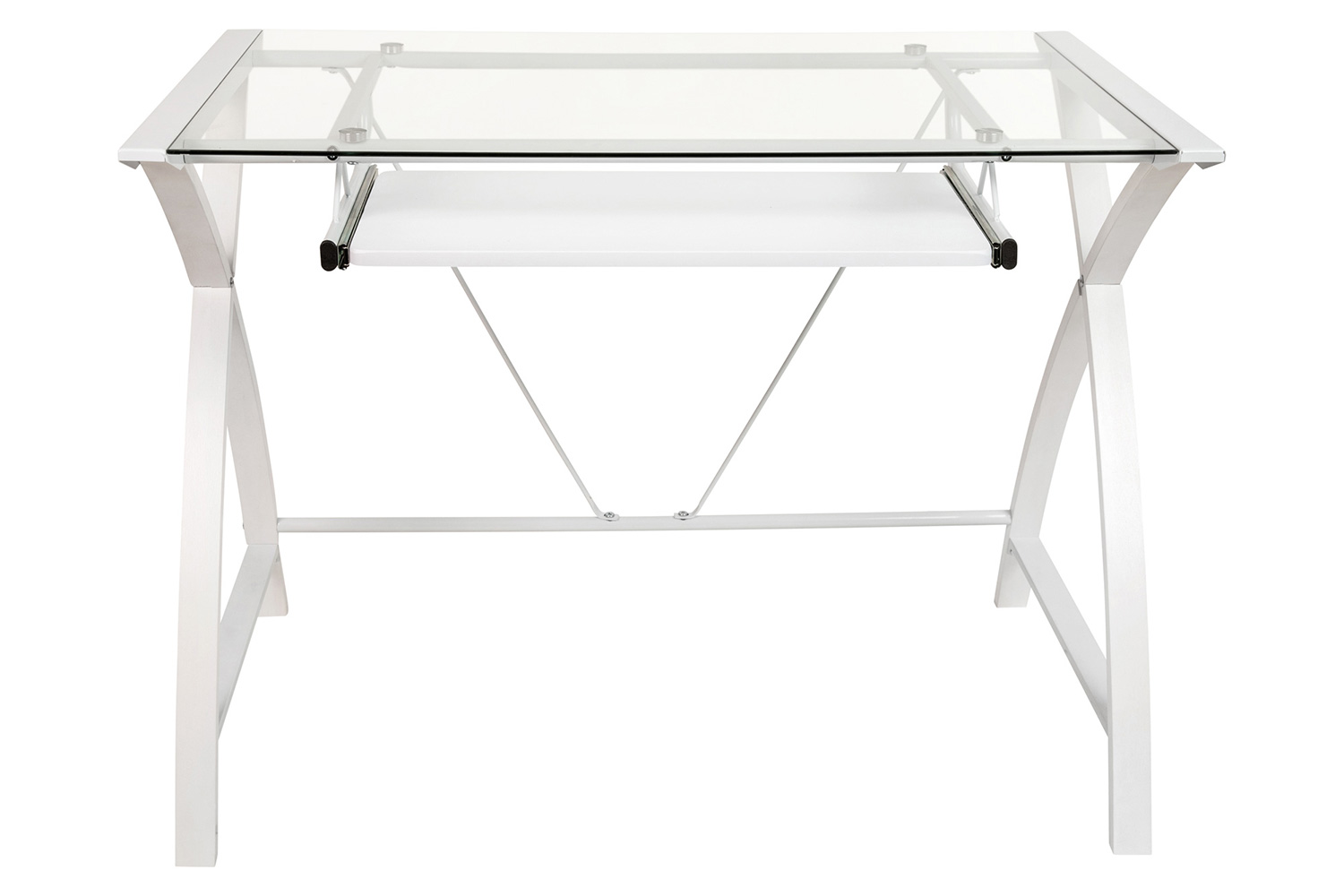 BLNK™ Jude Glass Computer Desk with Pull-Out Keyboard Tray and Crisscross Frame - Clear/White