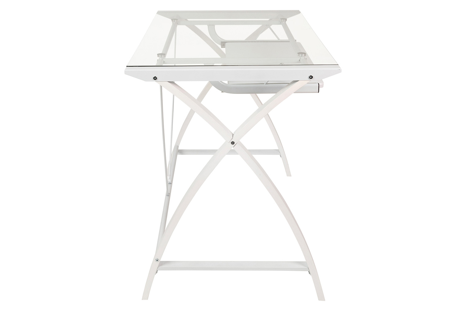 BLNK™ Jude Glass Computer Desk with Pull-Out Keyboard Tray and Crisscross Frame - Clear/White