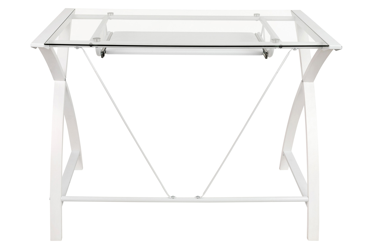 BLNK™ Jude Glass Computer Desk with Pull-Out Keyboard Tray and Crisscross Frame - Clear/White