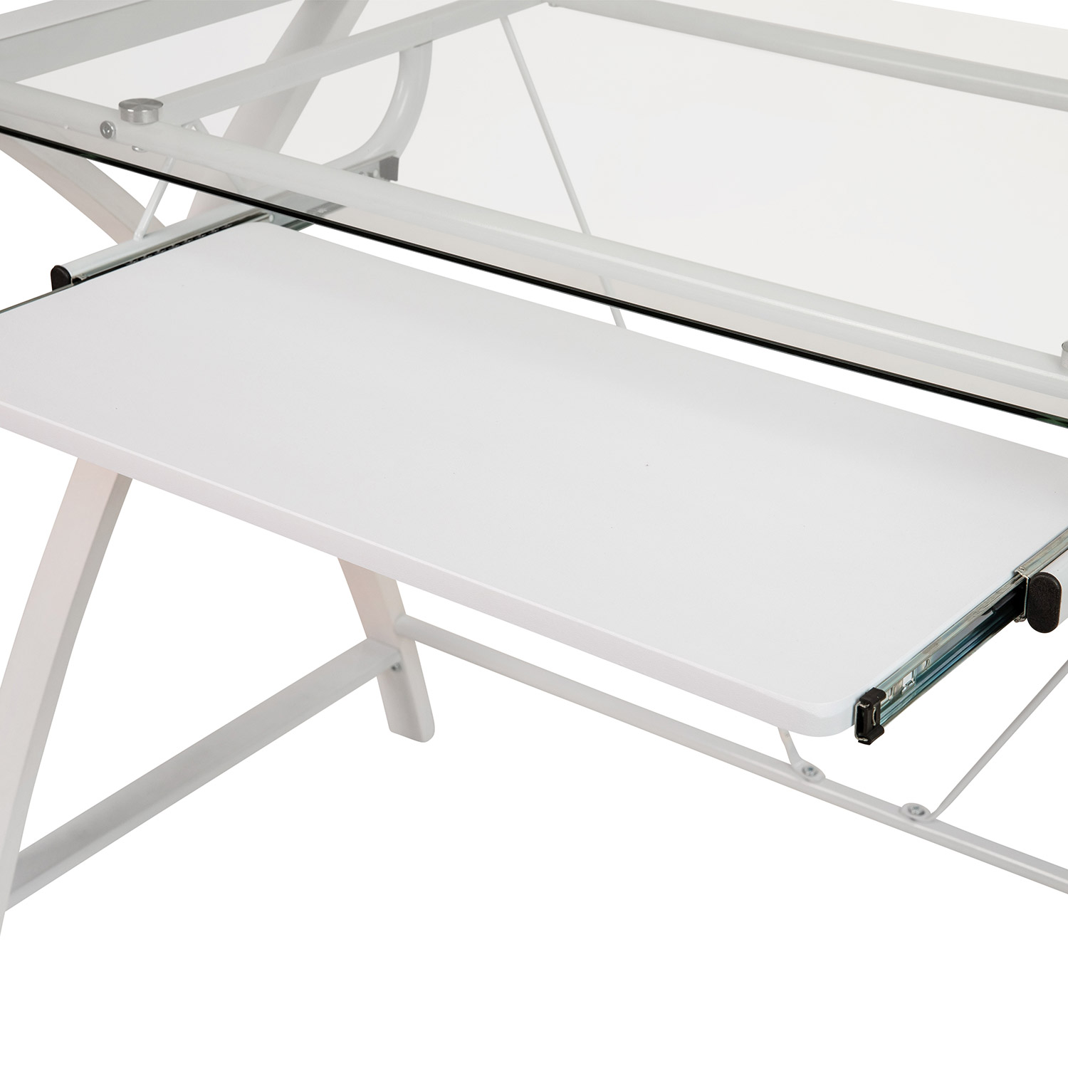 BLNK™ Jude Glass Computer Desk with Pull-Out Keyboard Tray and Crisscross Frame - Clear/White