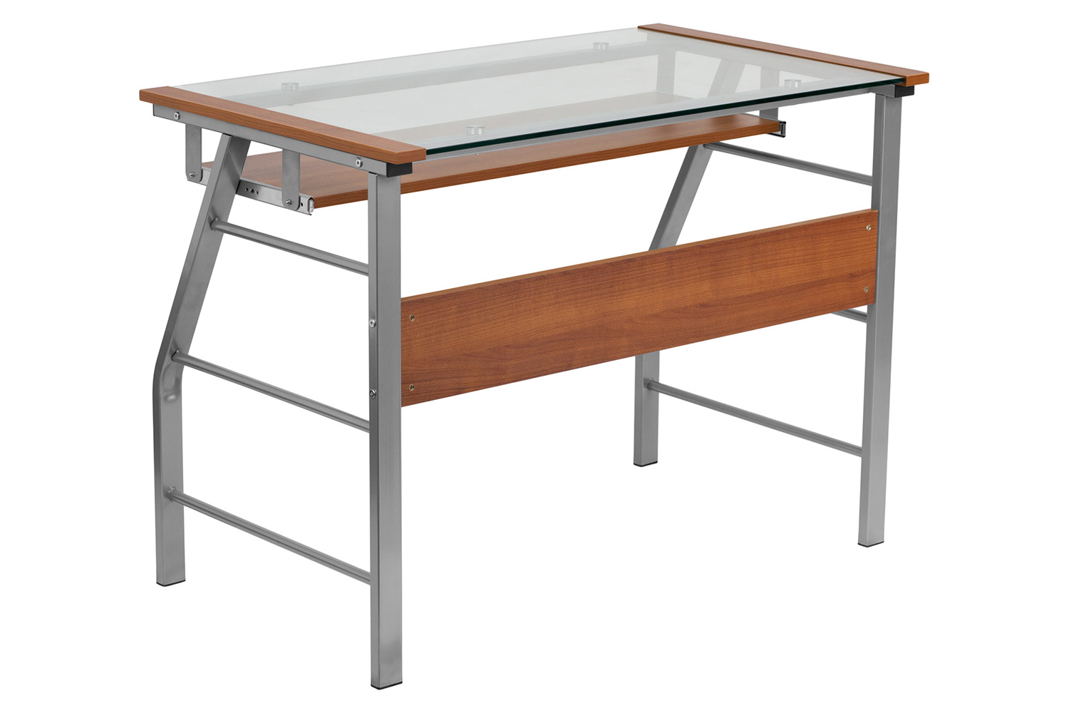 BLNK - Tremont Glass Computer Desk with Pull-Out Keyboard Tray and Bowed Front Frame