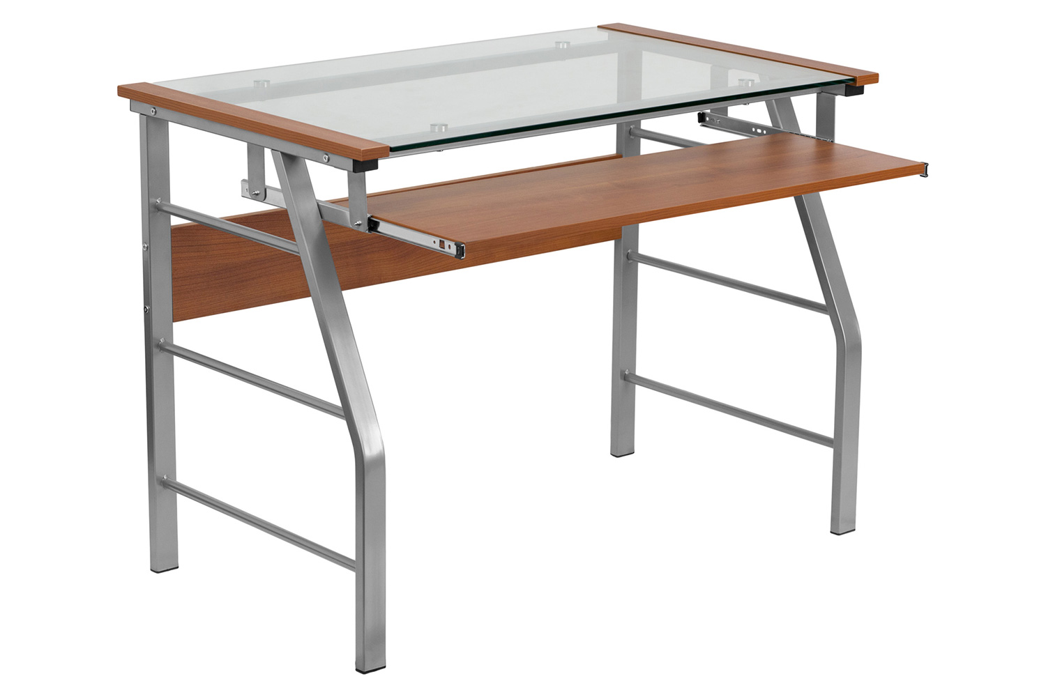 BLNK - Tremont Glass Computer Desk with Pull-Out Keyboard Tray and Bowed Front Frame