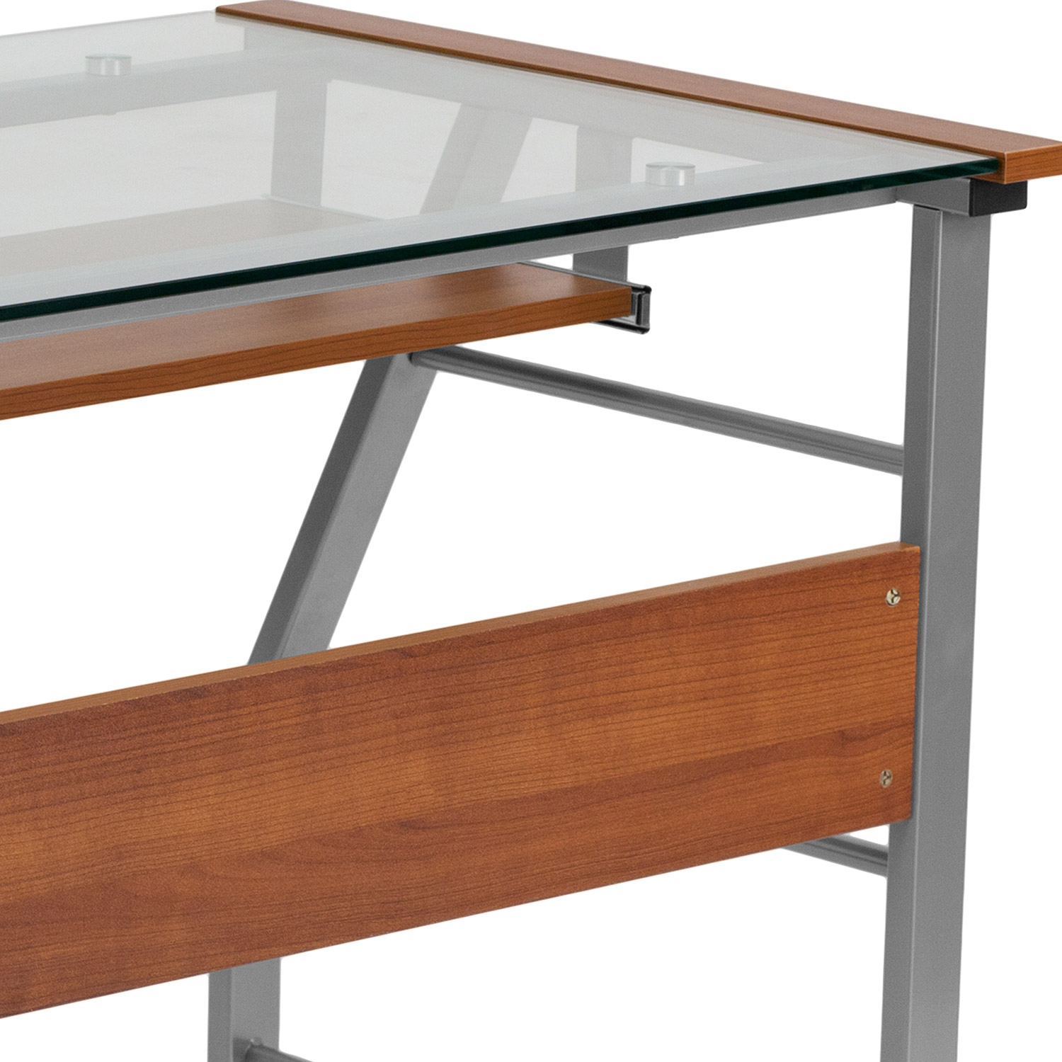 BLNK - Tremont Glass Computer Desk with Pull-Out Keyboard Tray and Bowed Front Frame