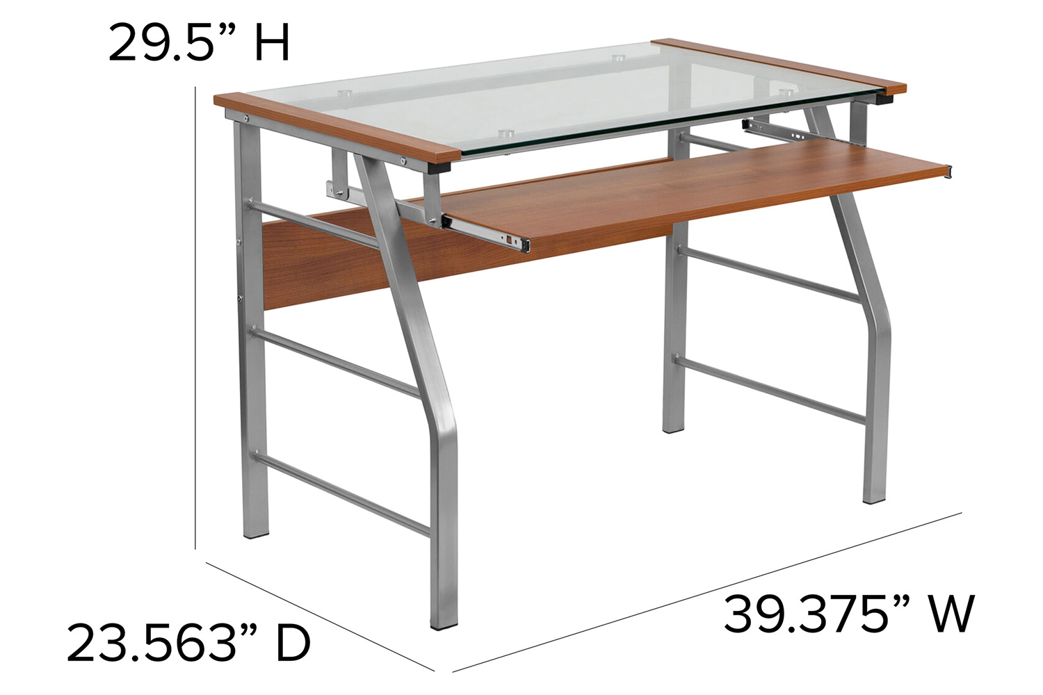 BLNK - Tremont Glass Computer Desk with Pull-Out Keyboard Tray and Bowed Front Frame