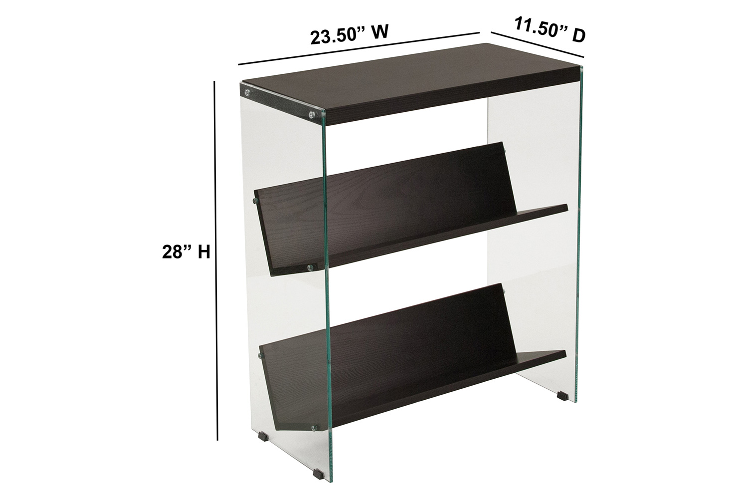 BLNK - Highwood Collection 3 Shelf Glass Frame Bookcase in Dark Ash Finish