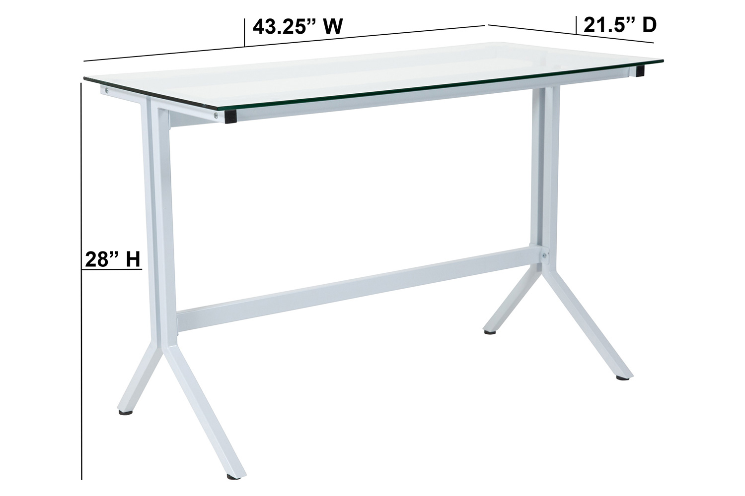 BLNK - Winfield Collection Glass Computer Desk with White Metal Frame