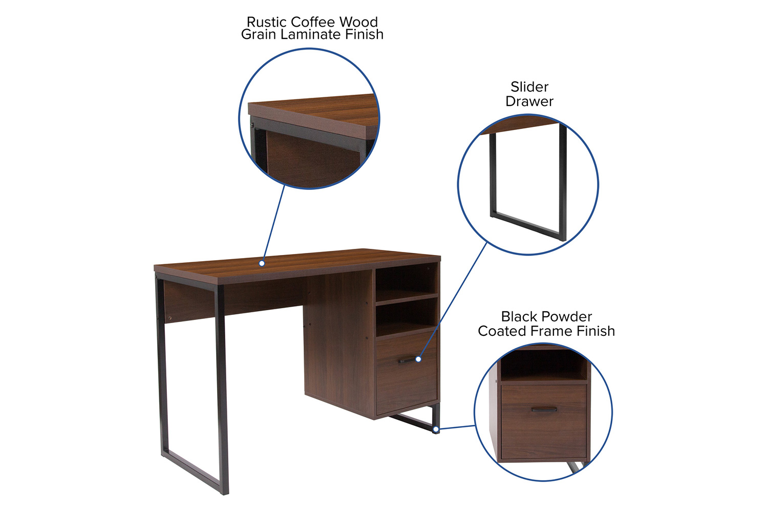 BLNK - Northbrook Rustic Coffee Wood Grain Finish Computer Desk with Black Metal Frame