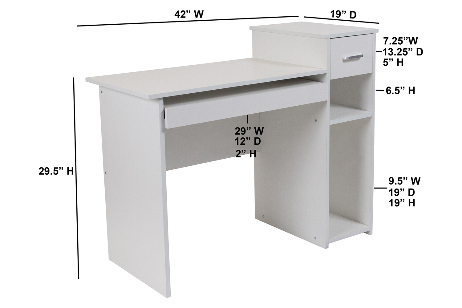 BLNK - Highland Park White Computer Desk with Shelves and Drawer