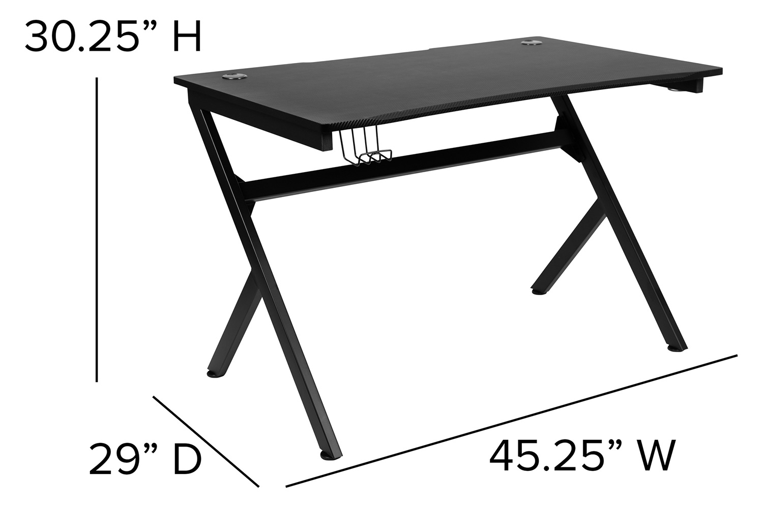 BLNK - Duncan Gaming Desk Computer Table Gamer Workstation with Headphone Holder and 2 Cable Management Holes