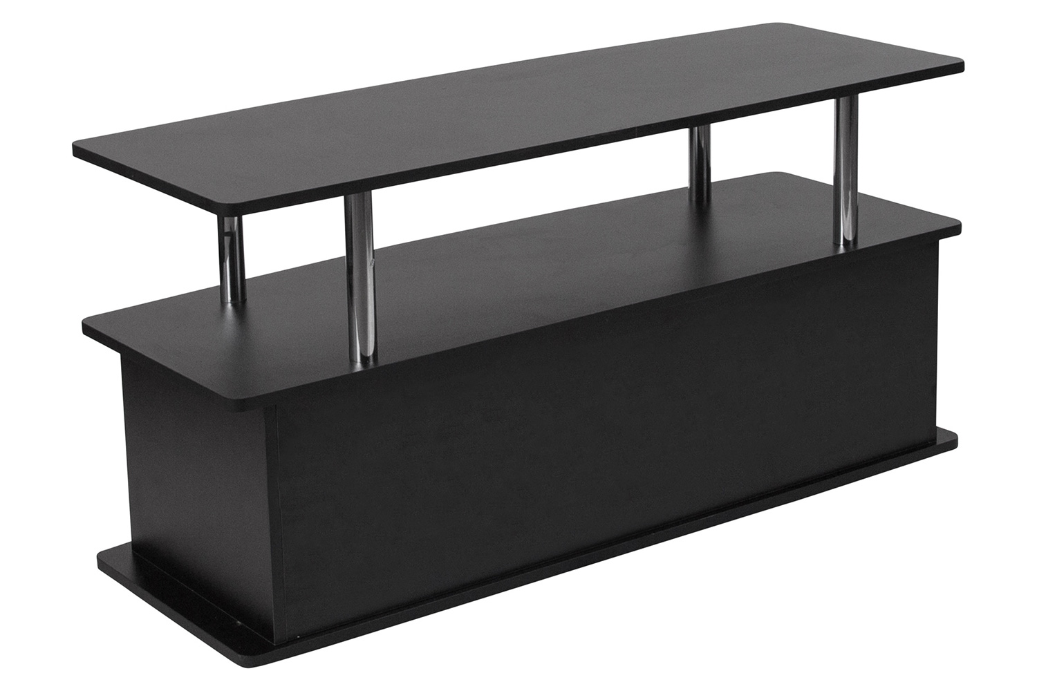 BLNK - Evanston Black TV Stand with Shelves, Cabinet and Stainless Steel Tubing