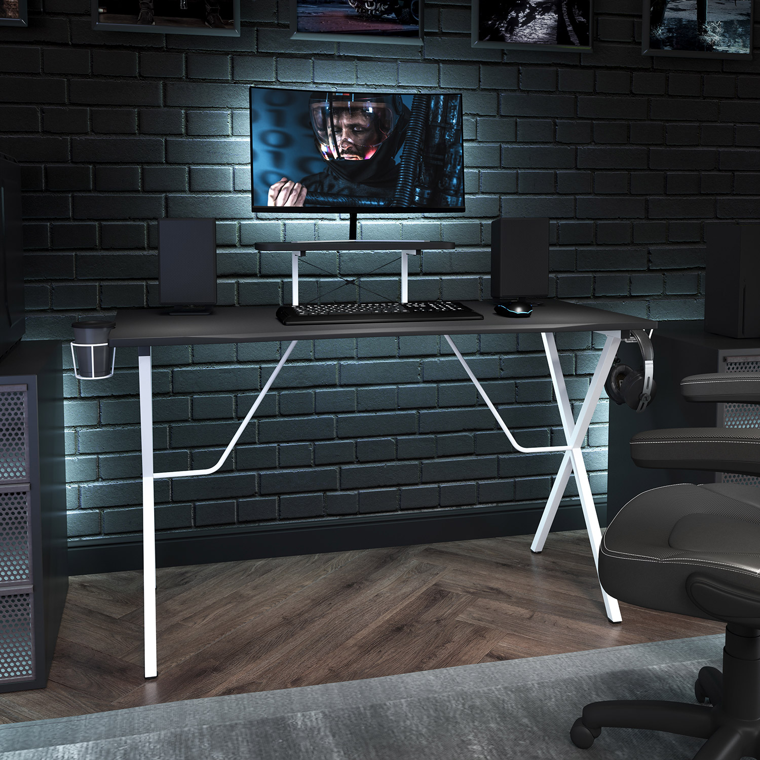 BLNK Mallot Gaming Desk with Cup Holder, Headphone Hook and Monitor/Smartphone Stand