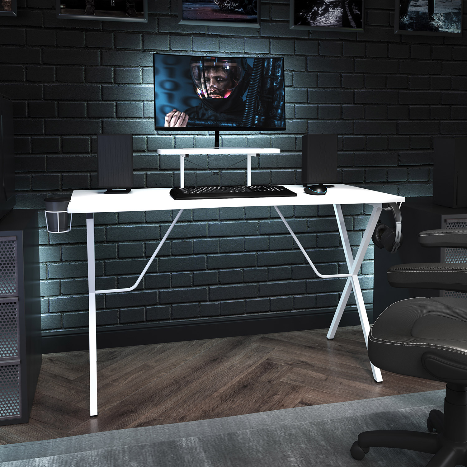 BLNK Mallot Gaming Desk with Cup Holder, Headphone Hook and Monitor/Smartphone Stand