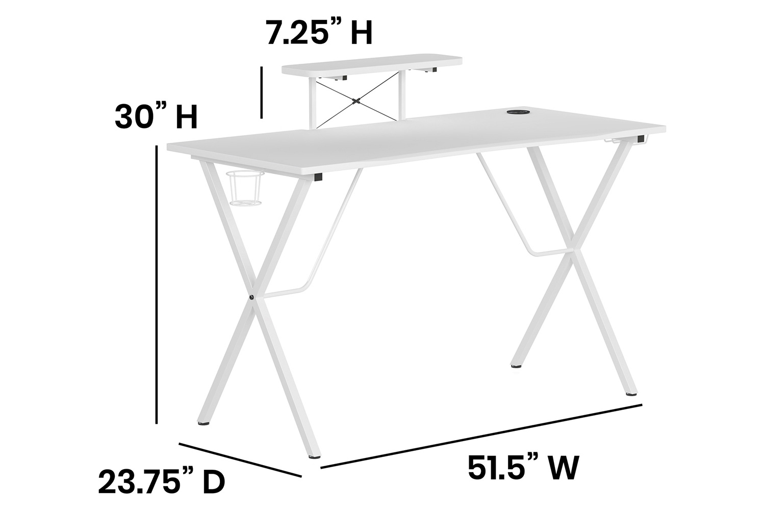 BLNK Mallot Gaming Desk with Cup Holder, Headphone Hook and Monitor/Smartphone Stand - White