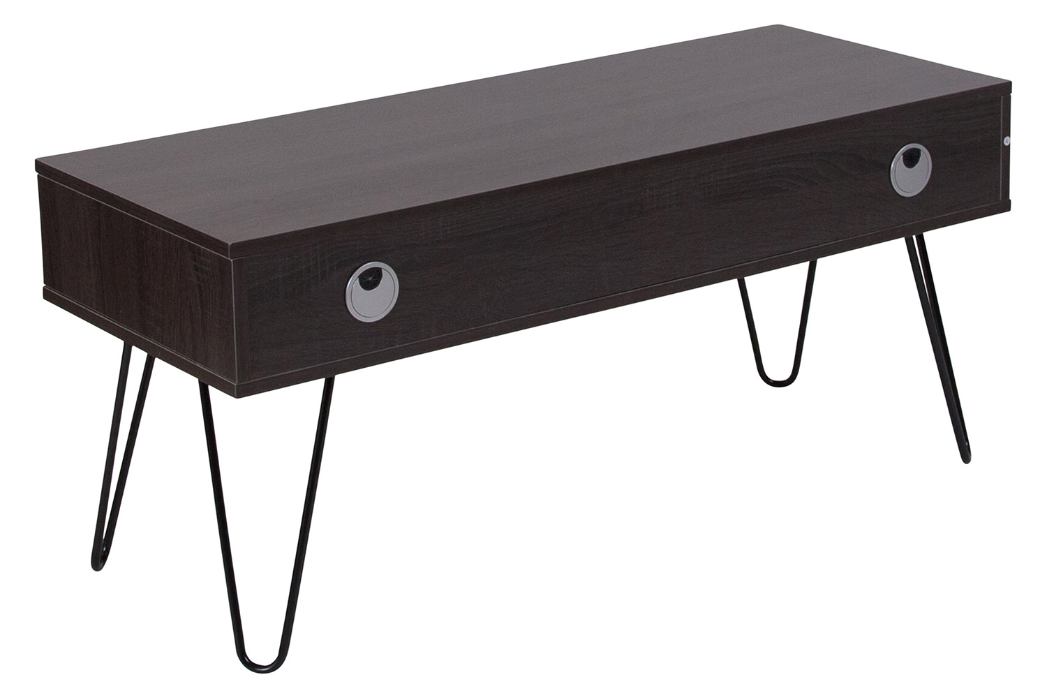 BLNK - Oak Park Collection Driftwood Wood Grain Finish TV Stand with Black Metal Legs