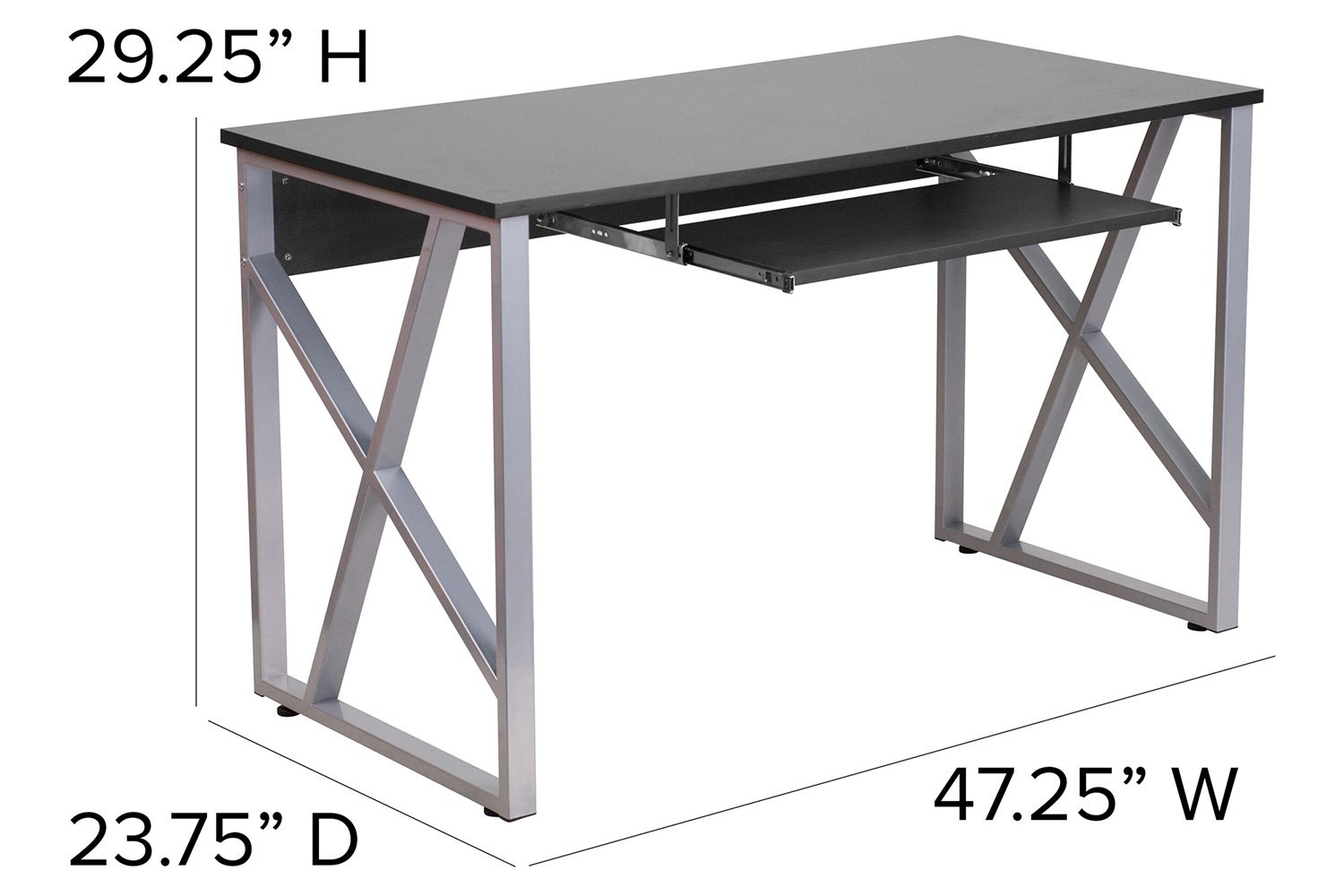 BLNK - Salvador Black Computer Desk with Pull-Out Keyboard Tray and Cross-Brace Frame