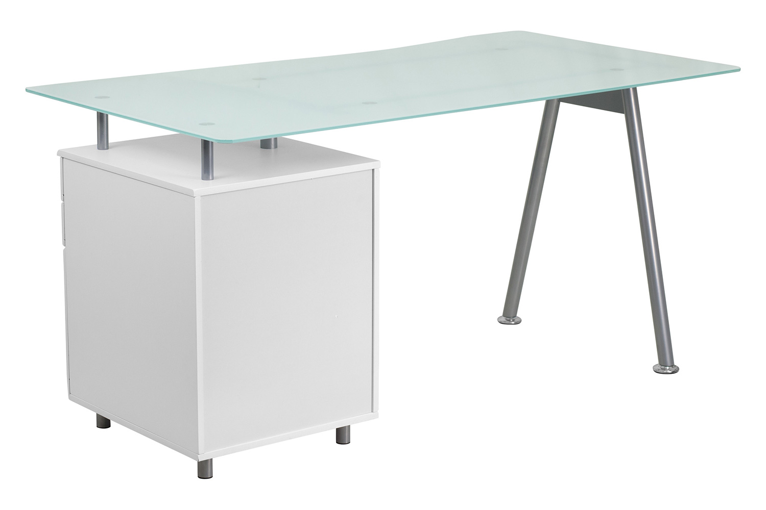 BLNK - Singleton White Computer Desk with Glass Top and Three Drawer Pedestal