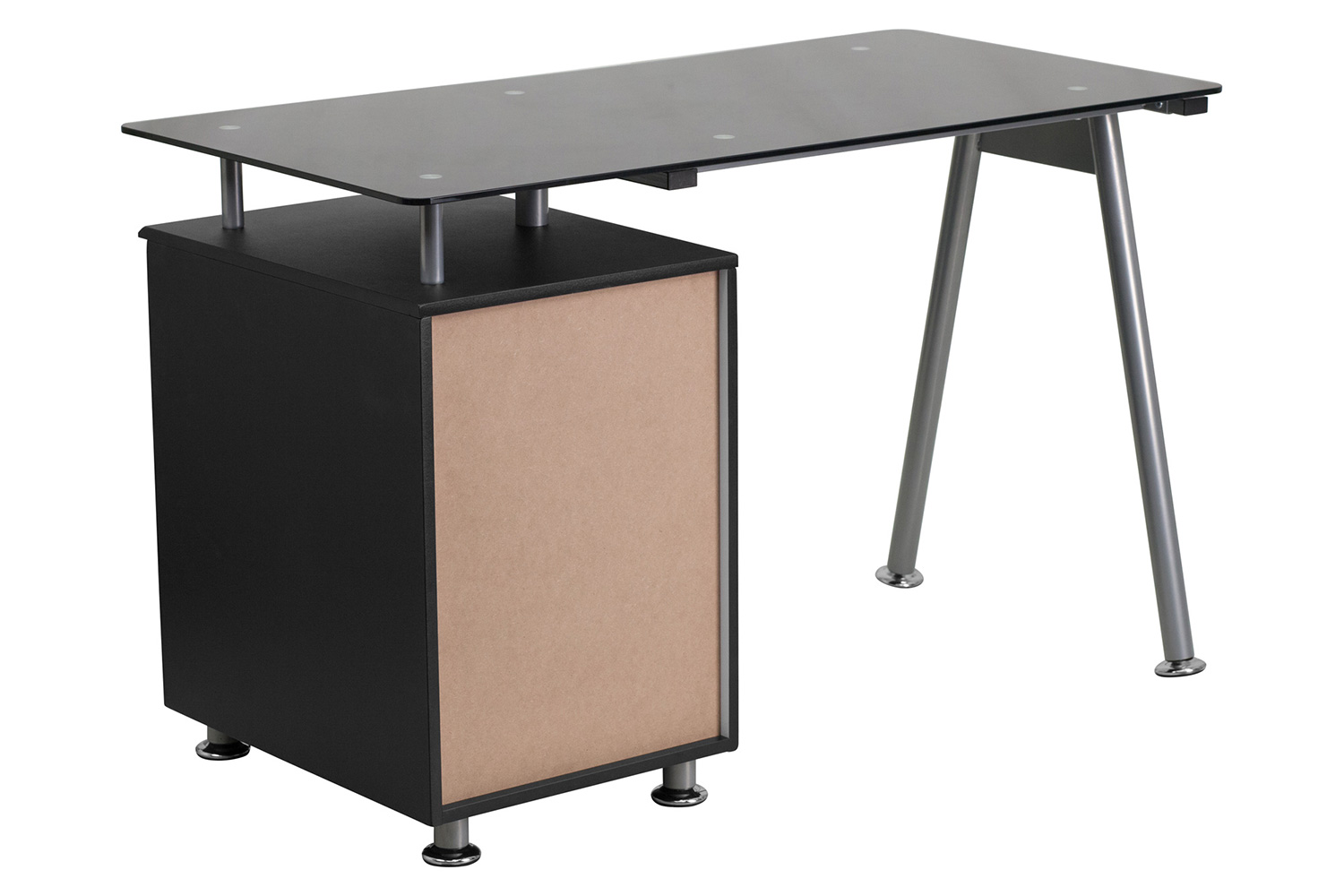 BLNK - Singleton Black Glass Computer Desk with Three Drawer Pedestal