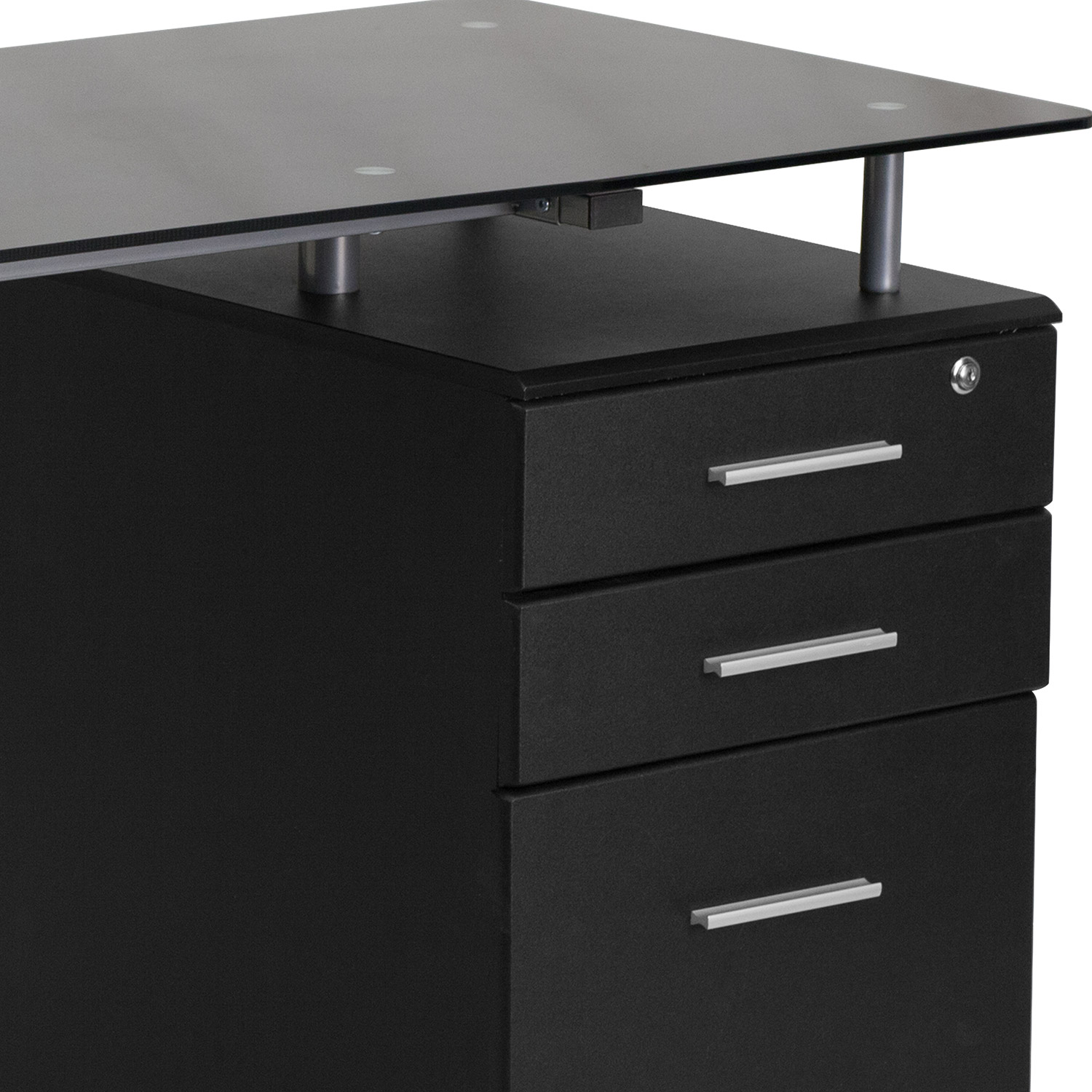 BLNK - Singleton Black Glass Computer Desk with Three Drawer Pedestal