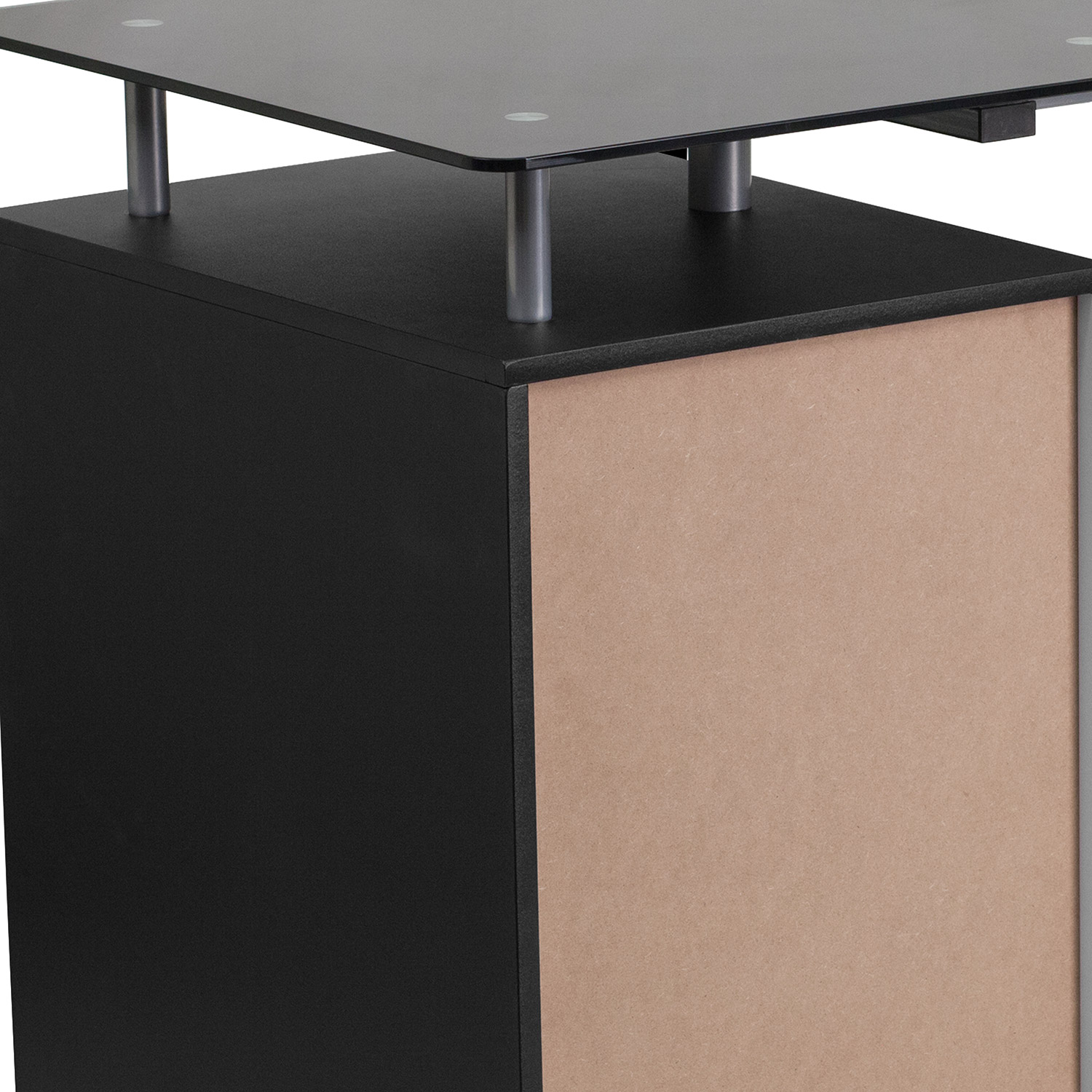 BLNK - Singleton Black Glass Computer Desk with Three Drawer Pedestal