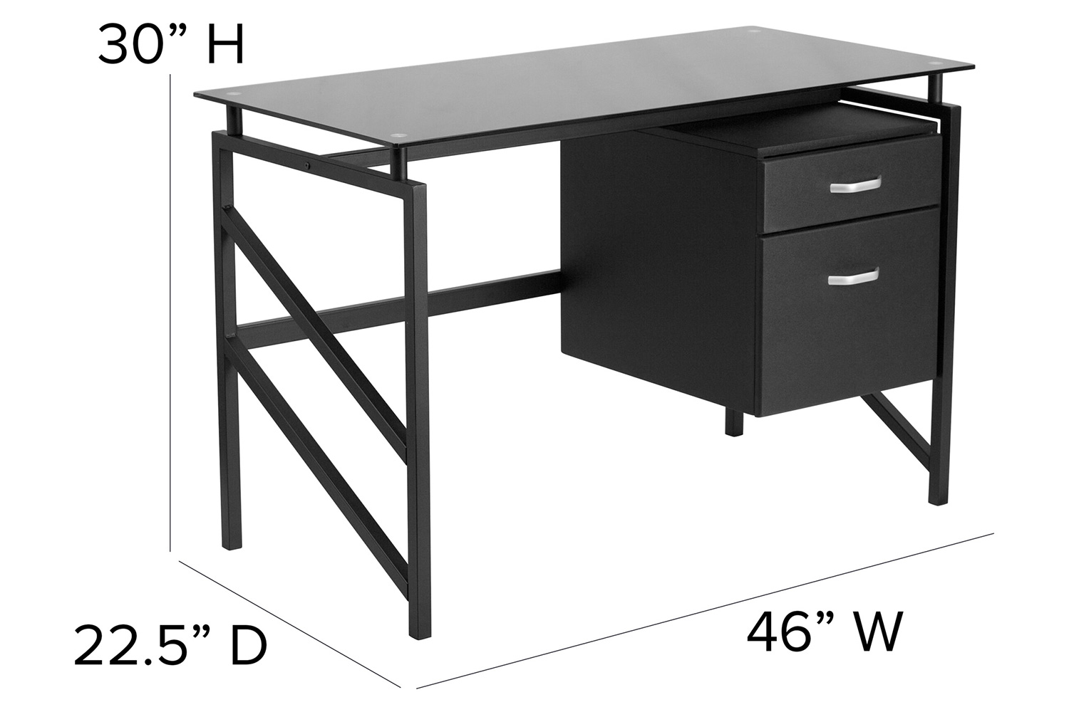 BLNK - Singleton Glass Desk with Two Drawer Pedestal