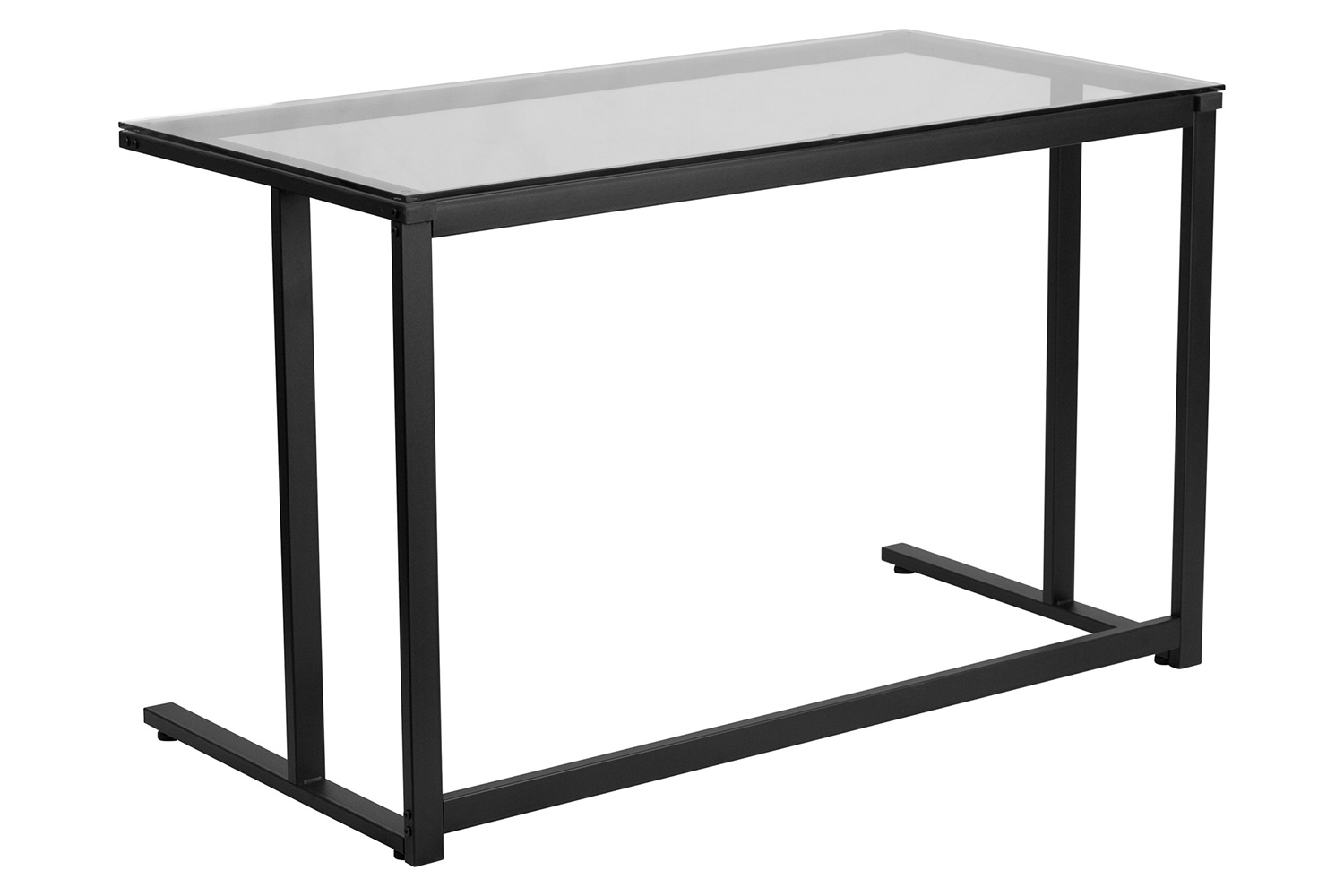 BLNK - Singleton Glass Desk with Black Pedestal Metal Frame