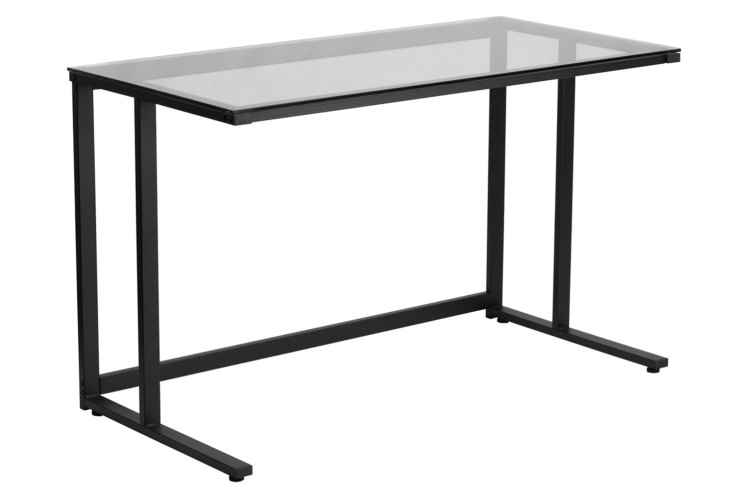 BLNK - Singleton Glass Desk with Black Pedestal Metal Frame