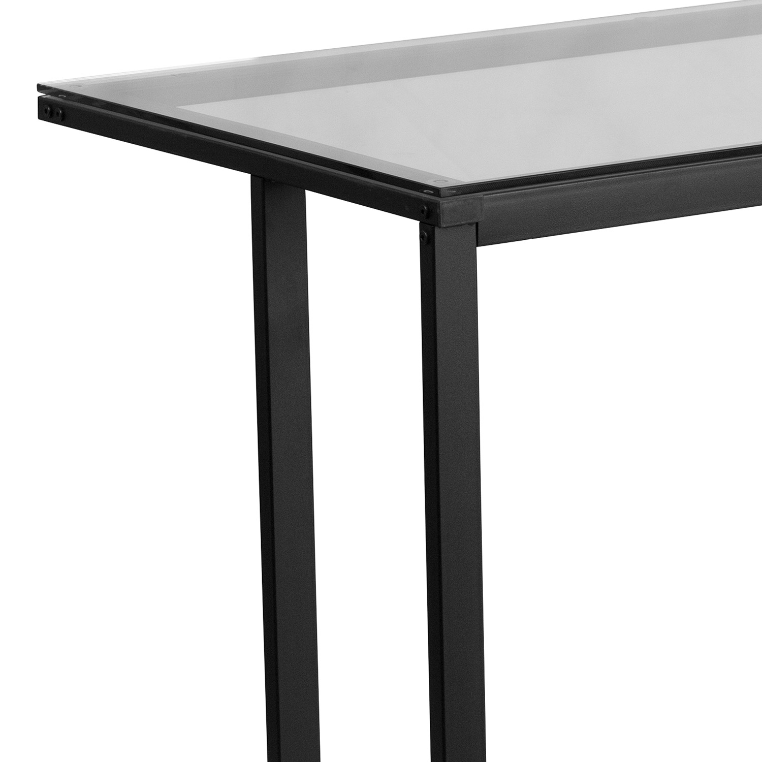 BLNK - Singleton Glass Desk with Black Pedestal Metal Frame