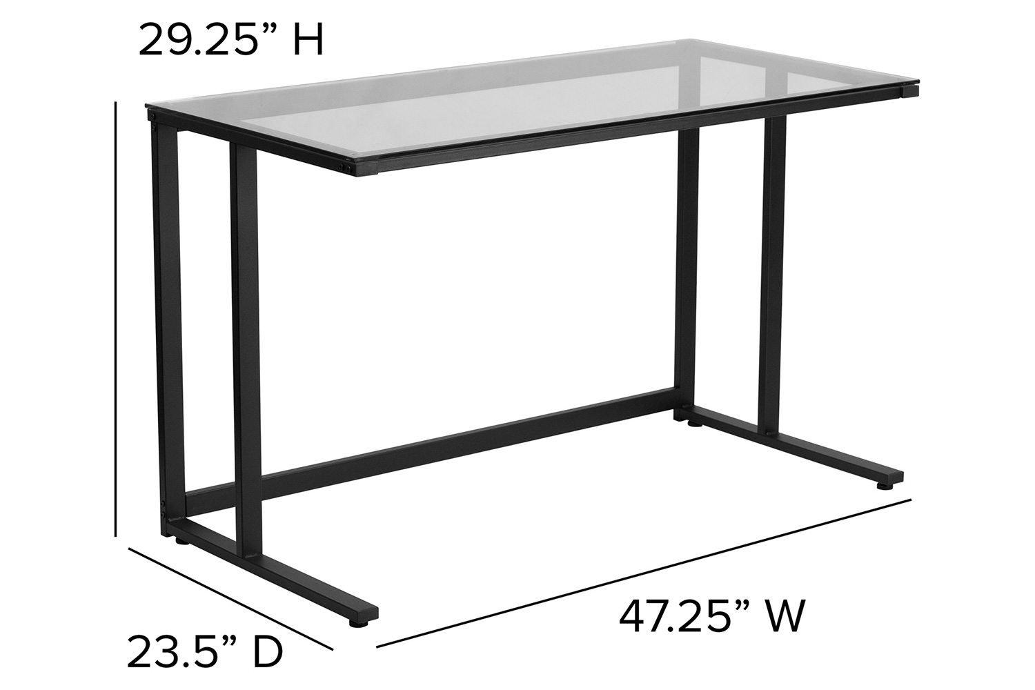 BLNK - Singleton Glass Desk with Black Pedestal Metal Frame