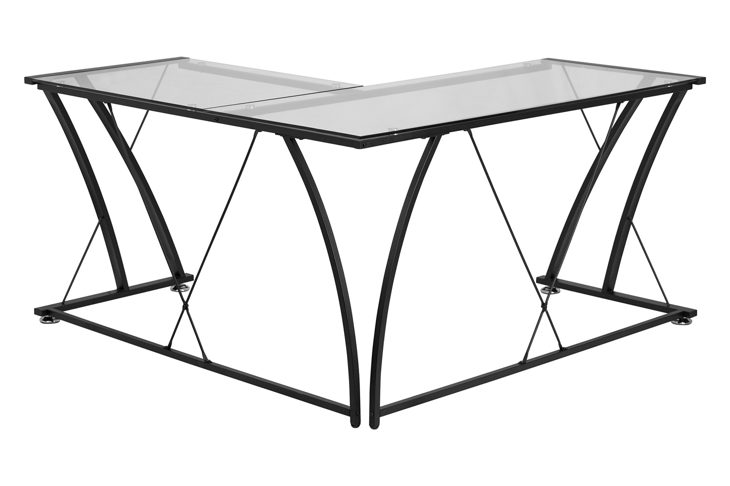 BLNK - Singleton Glass L-Shape Computer Desk with Black Metal Frame