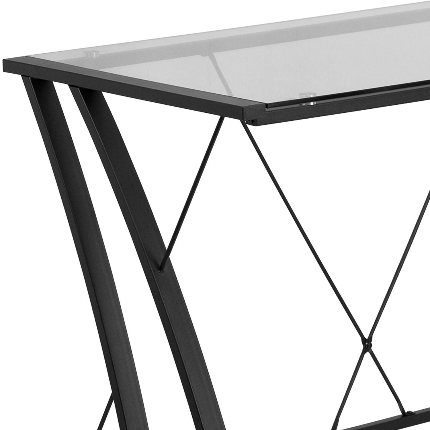 BLNK - Singleton Glass L-Shape Computer Desk with Black Metal Frame