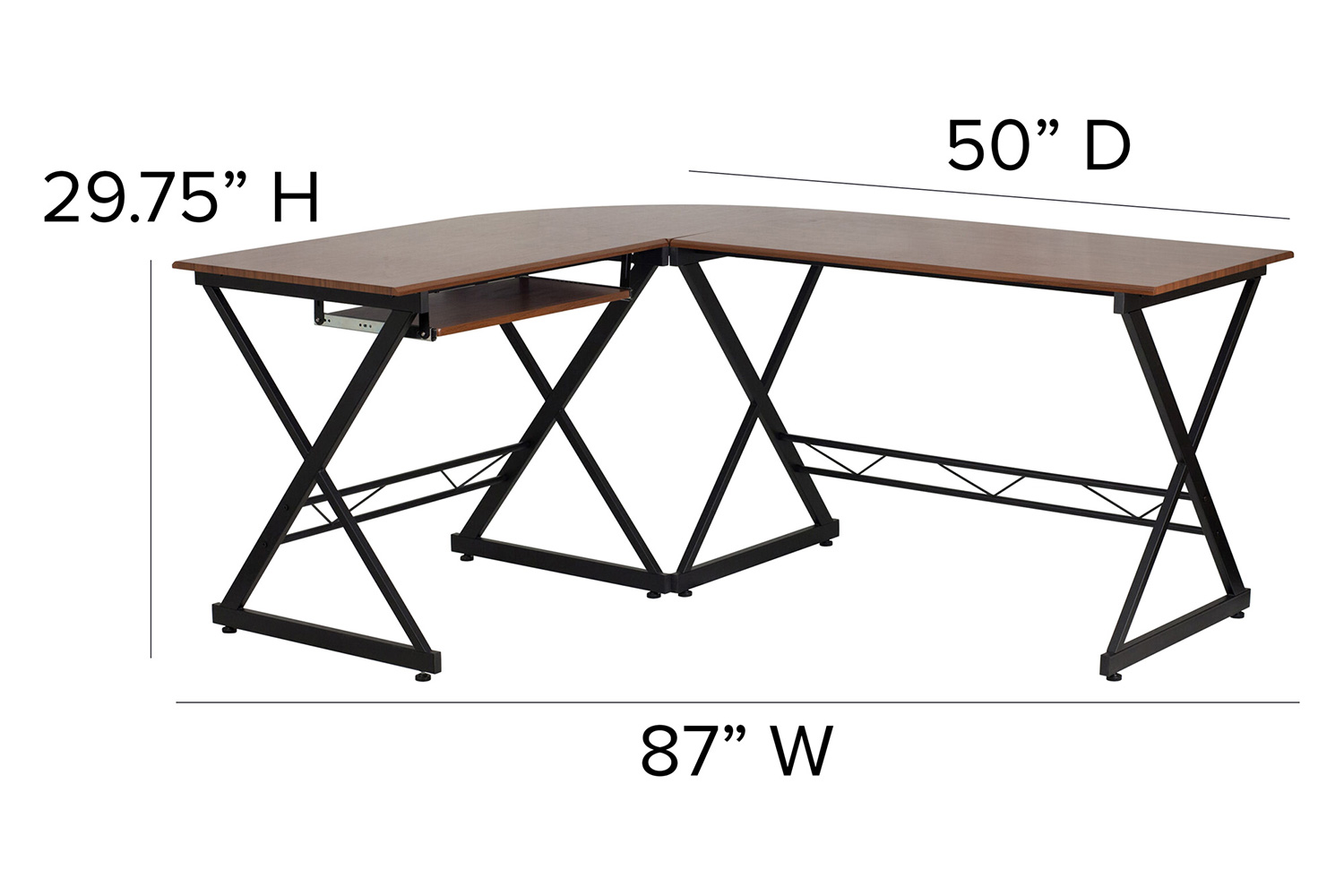 BLNK - Singleton Teakwood Laminate L-Shape Computer Desk with Pull-Out Keyboard Tray