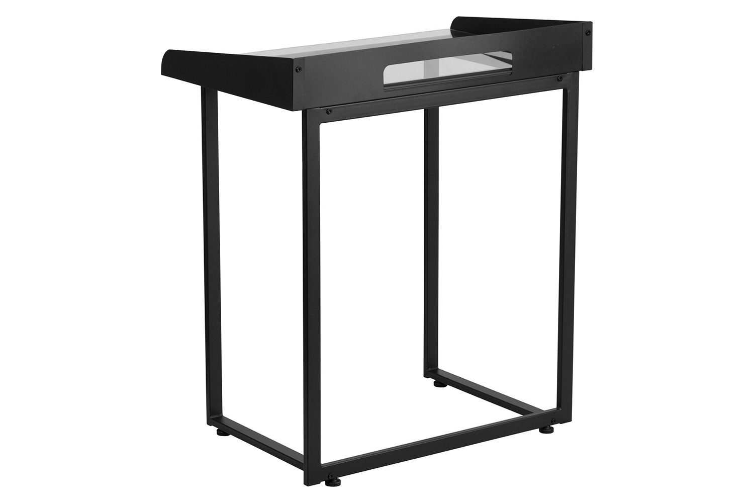 BLNK Jayden Contemporary Clear Tempered Glass Desk with Raised Cable Management Border and Metal Frame - Black