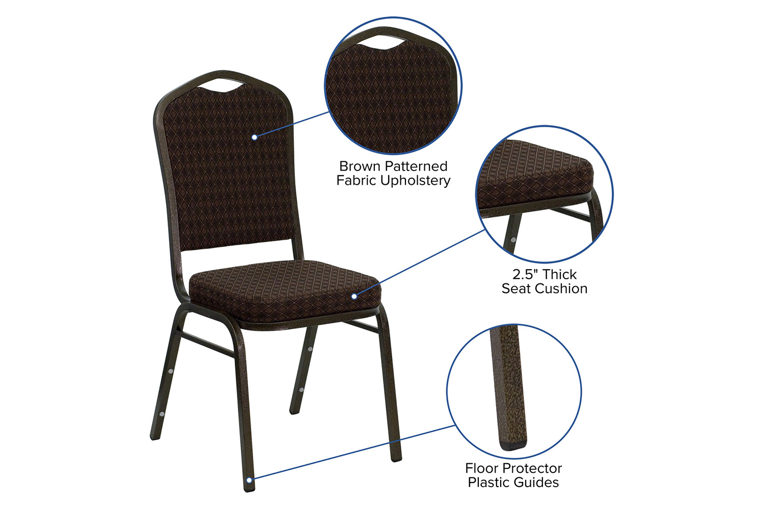 BLNK™ HERCULES Series Fabric Crown Back Stacking Banquet Chair with Gold Vein Frame - Brown Patterned