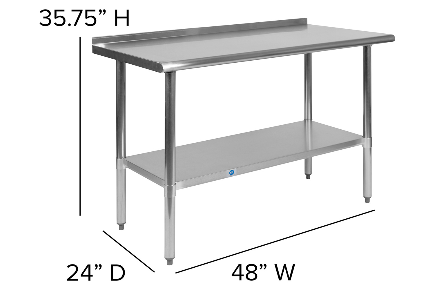 BLNK Rawcliffe Stainless Steel Prep and Work Table with Undershelf - with Backsplash