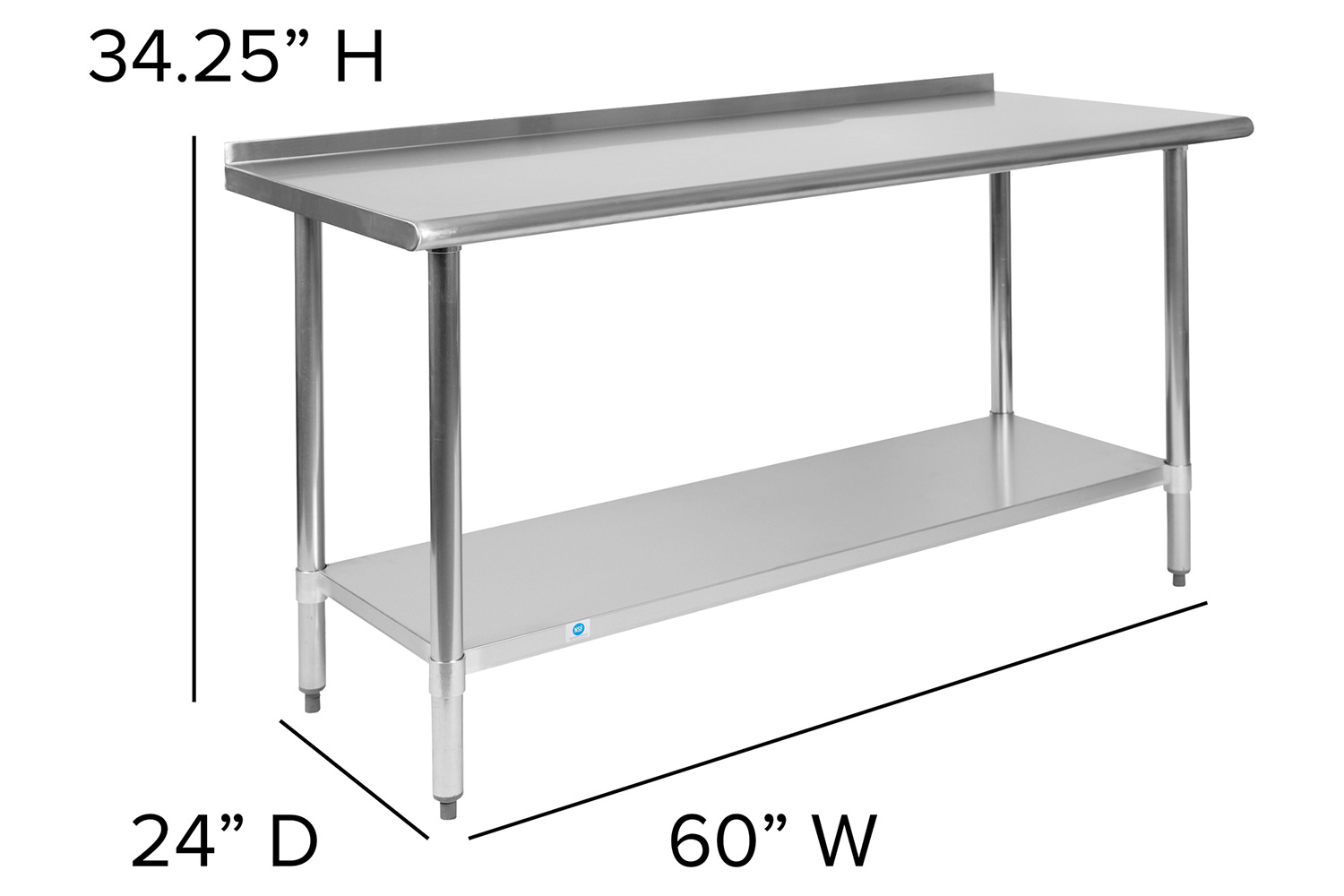 BLNK Reese Stainless Steel Prep and Work Table with Undershelf - with Backsplash