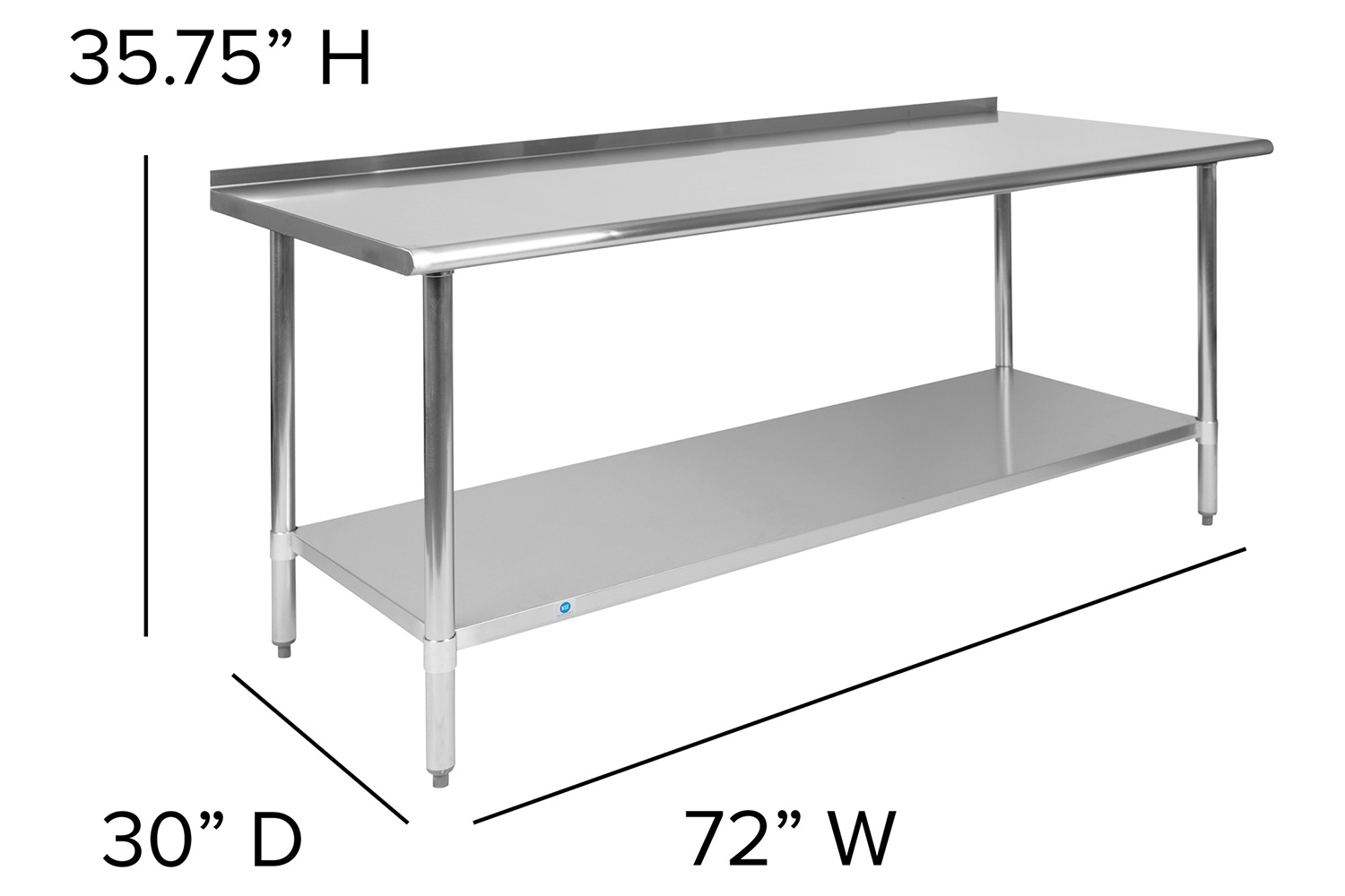 BLNK Reader Stainless Steel Prep and Work Table with Undershelf - with Backsplash