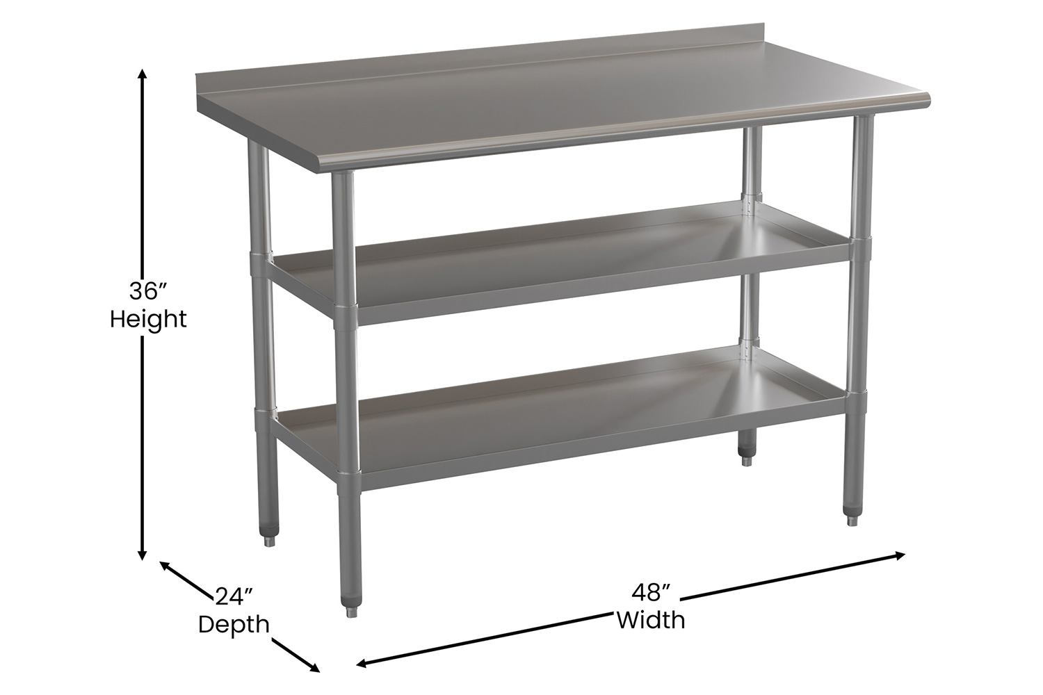 BLNK Hogan Stainless Steel Work Table with 2 Undershelves - with Backsplash