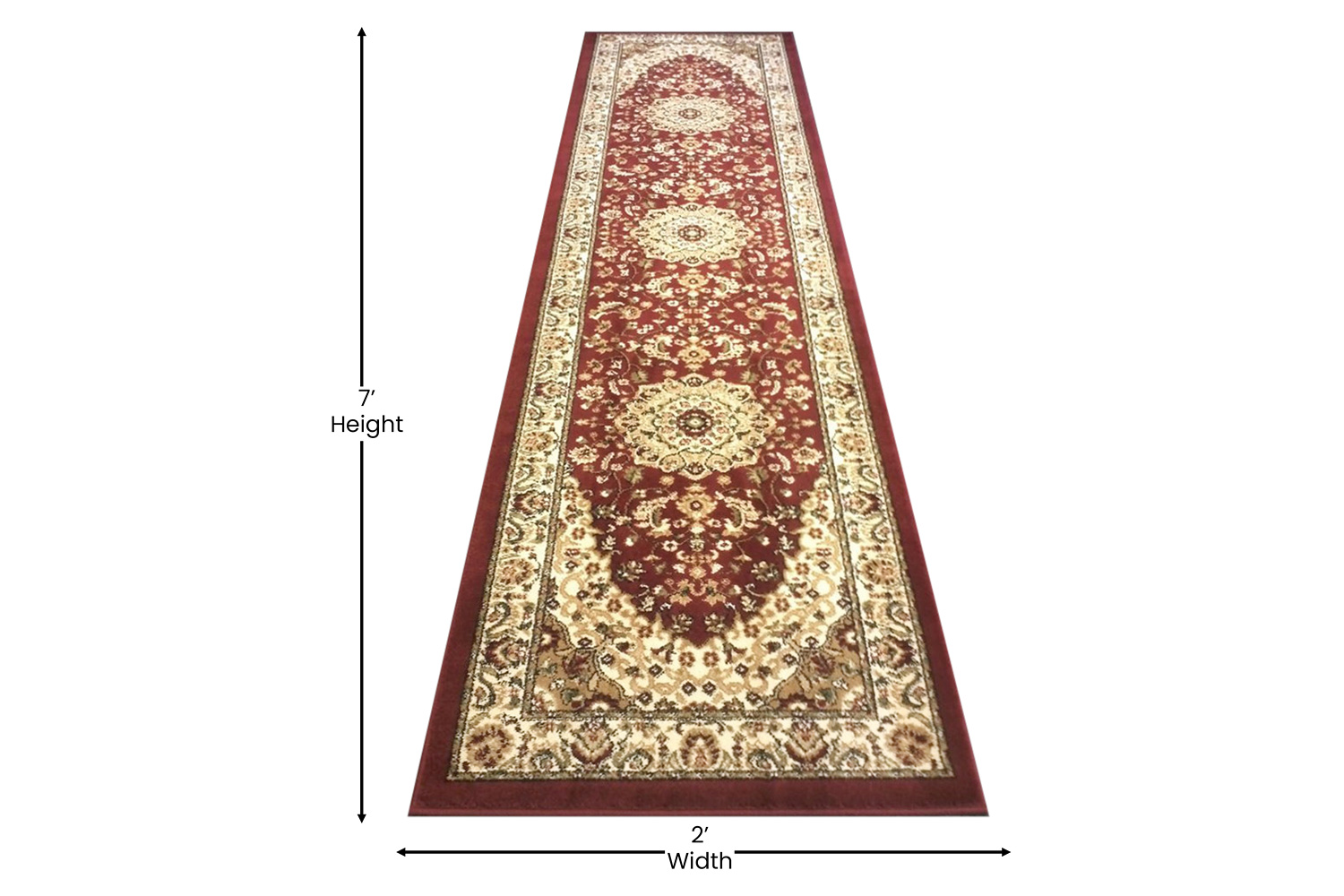 BLNK™ Mersin Collection Persian Style Olefin Area Rug with Jute Backing - Burgundy, 2'W x 7'L