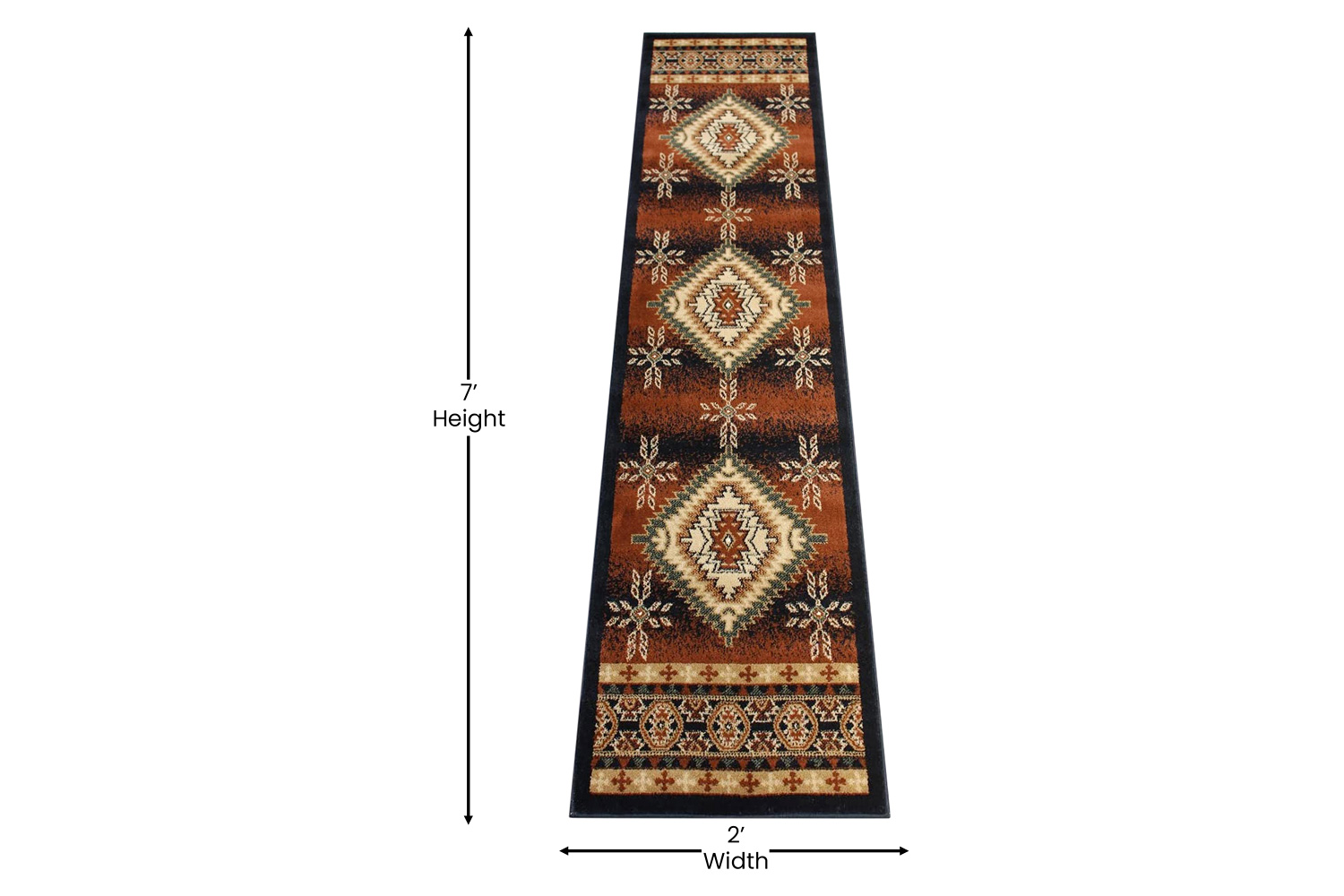 BLNK Mirage Collection Southwestern Style Olefin Area Rug with Jute Backing - Brown, 2'W x 7'L