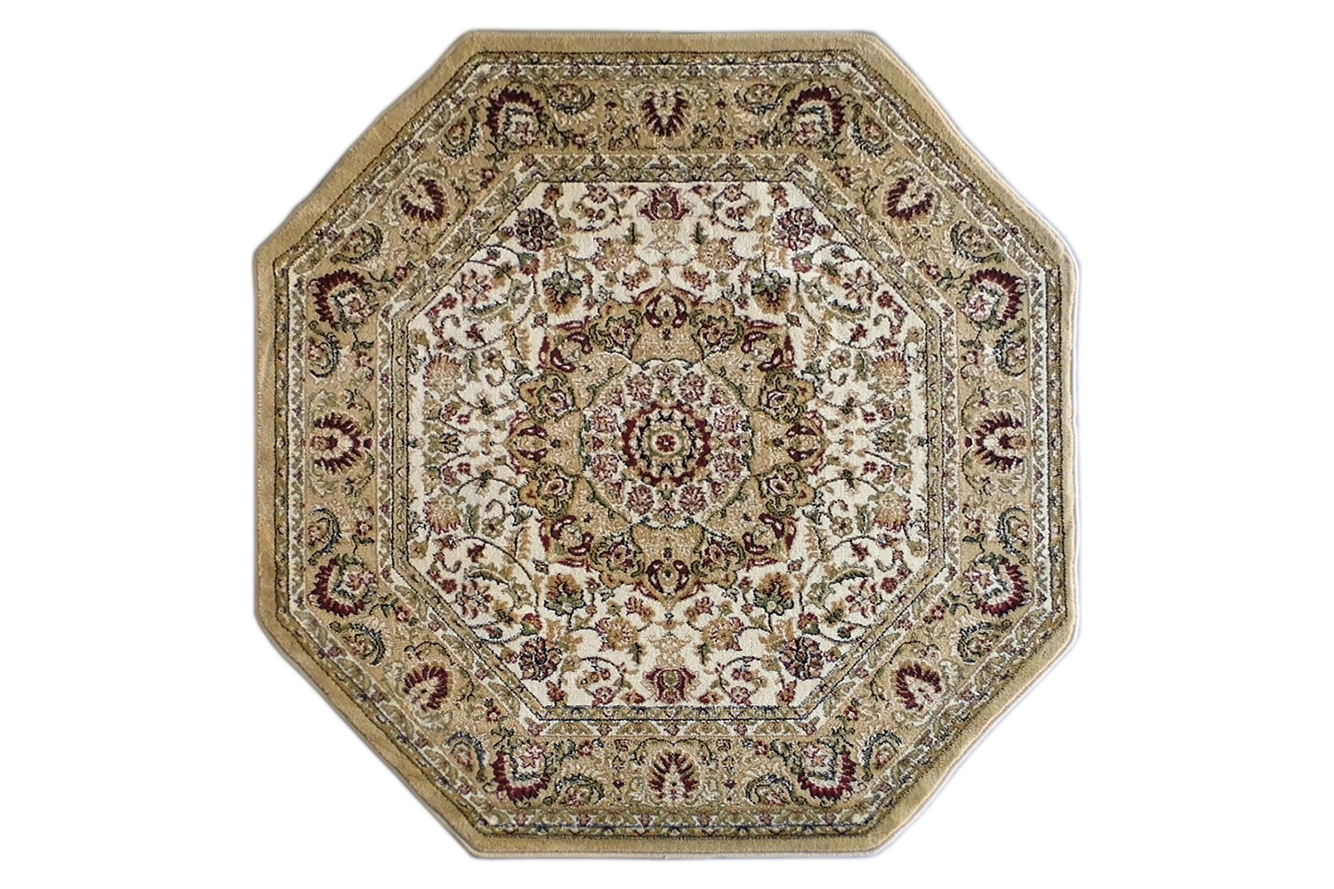 BLNK Mersin Collection Persian Style Octagon Olefin Area Rug with Jute Backing - Ivory, 4'W x 4'L