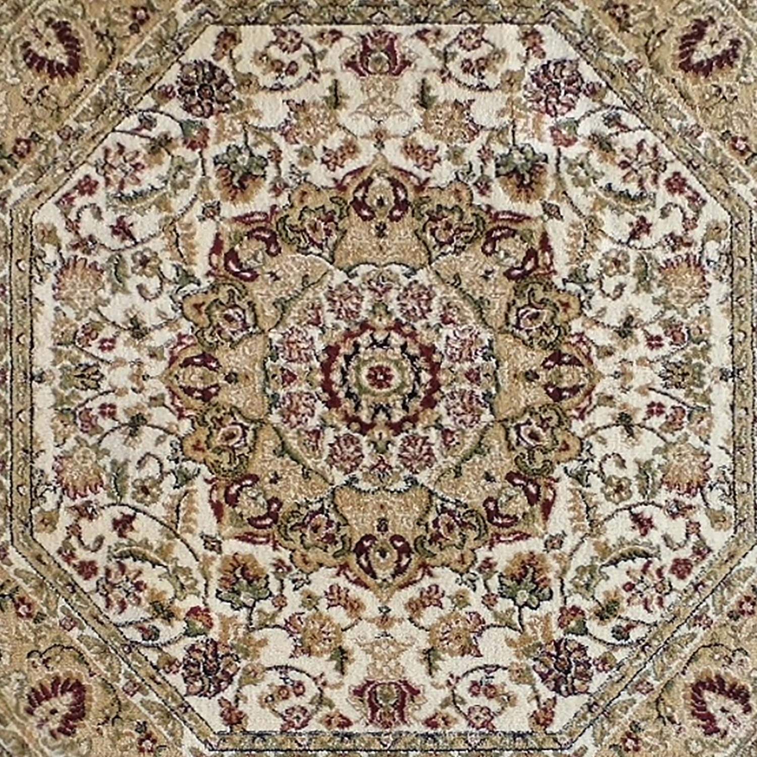 BLNK Mersin Collection Persian Style Octagon Olefin Area Rug with Jute Backing - Ivory, 4'W x 4'L