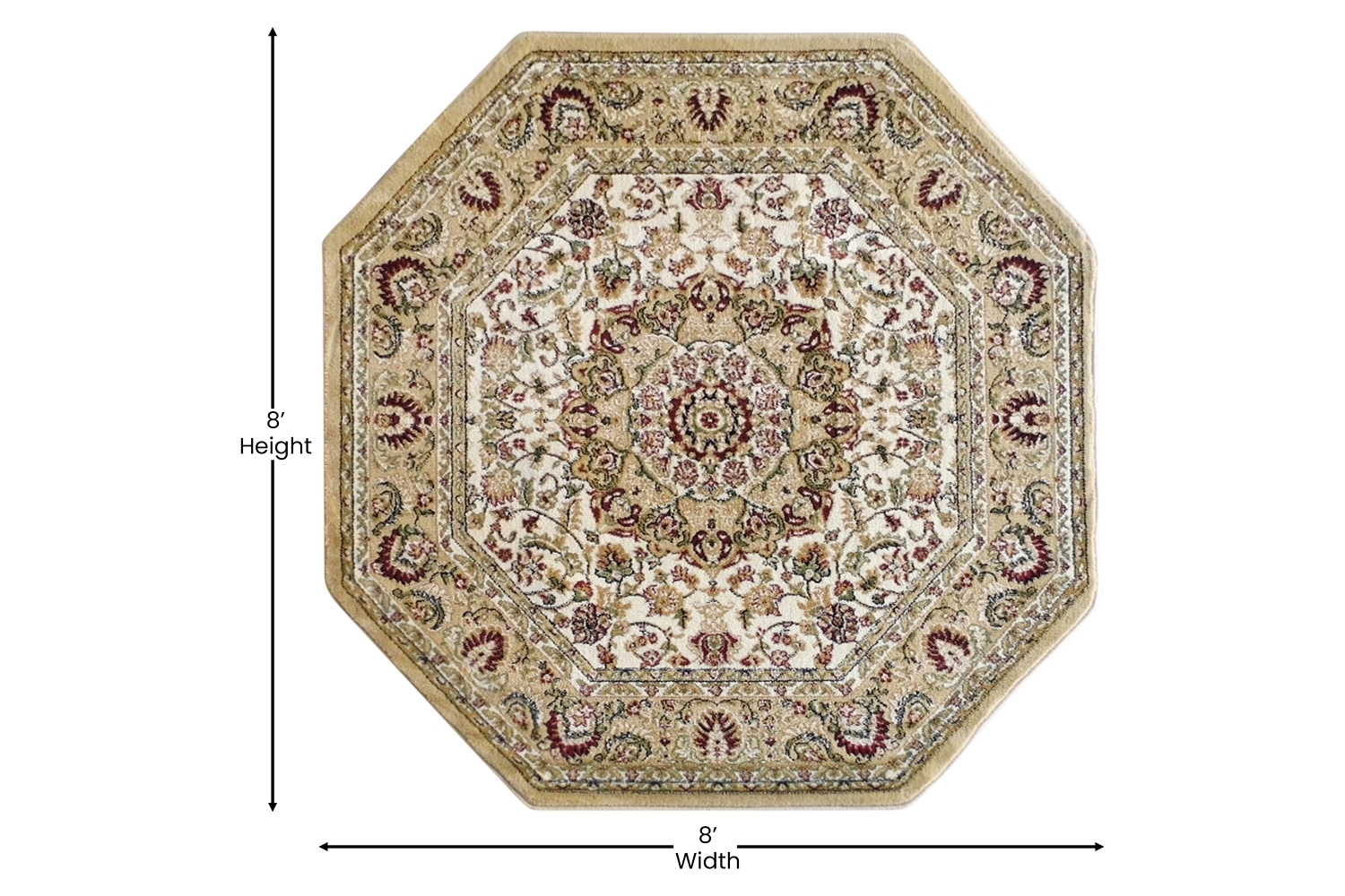 BLNK™ Mersin Collection Persian Style Octagon Olefin Area Rug with Jute Backing - Ivory, 7'W x 7'L